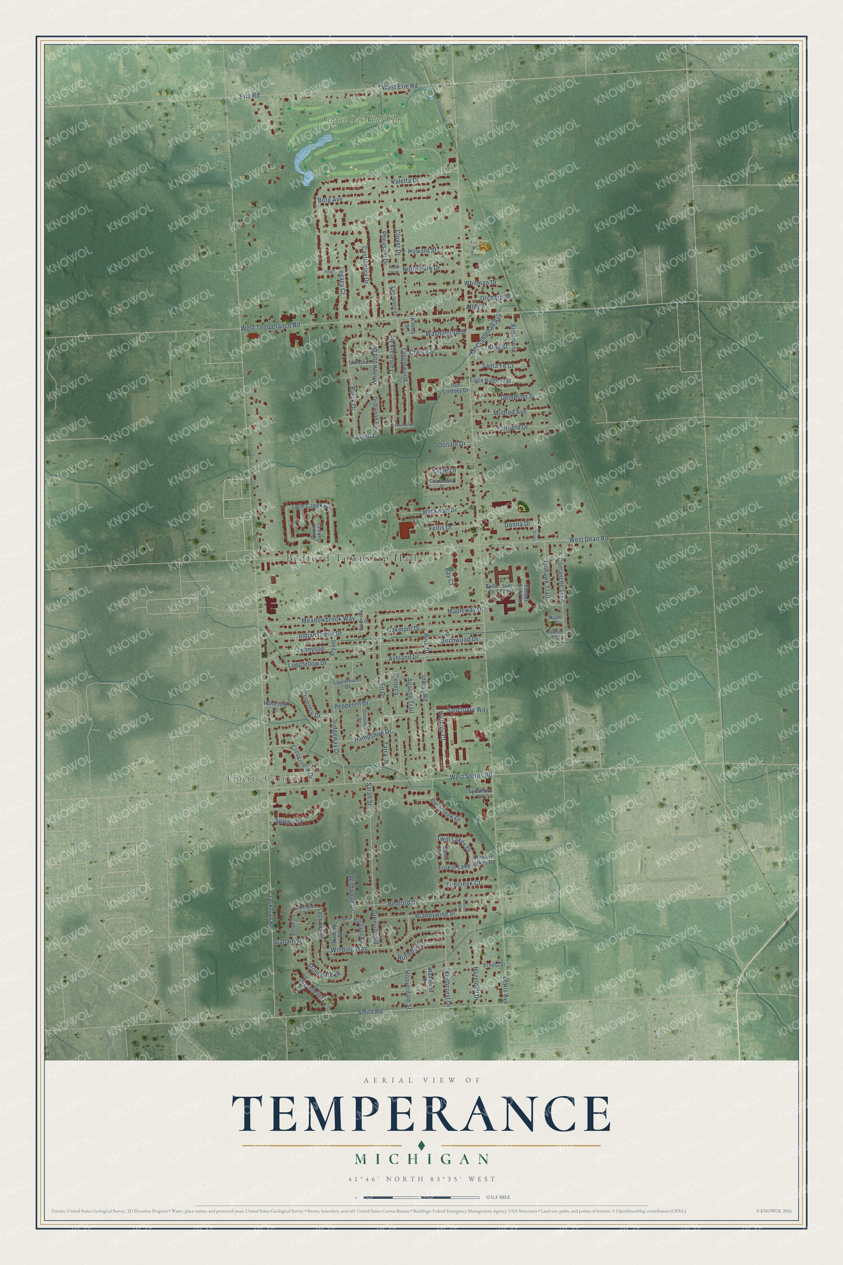 Watermarked full-map preview of Temperance, Michigan