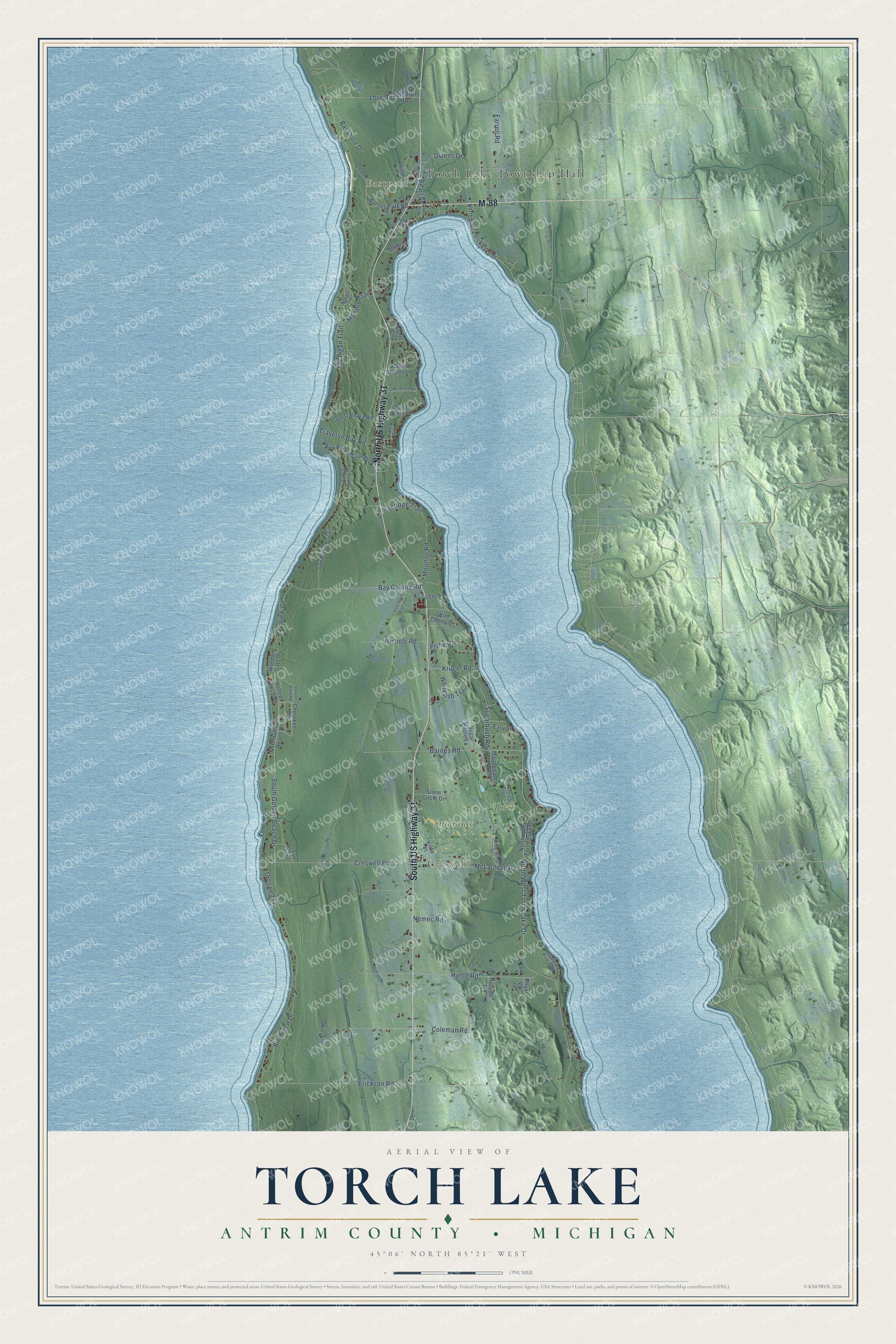 Watermarked full-map preview of Torch Lake, Michigan