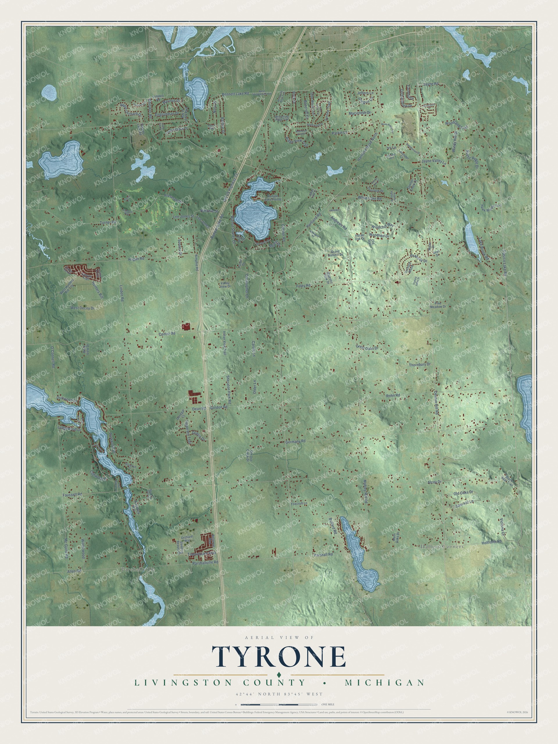 Watermarked full-map preview of Tyrone, Michigan