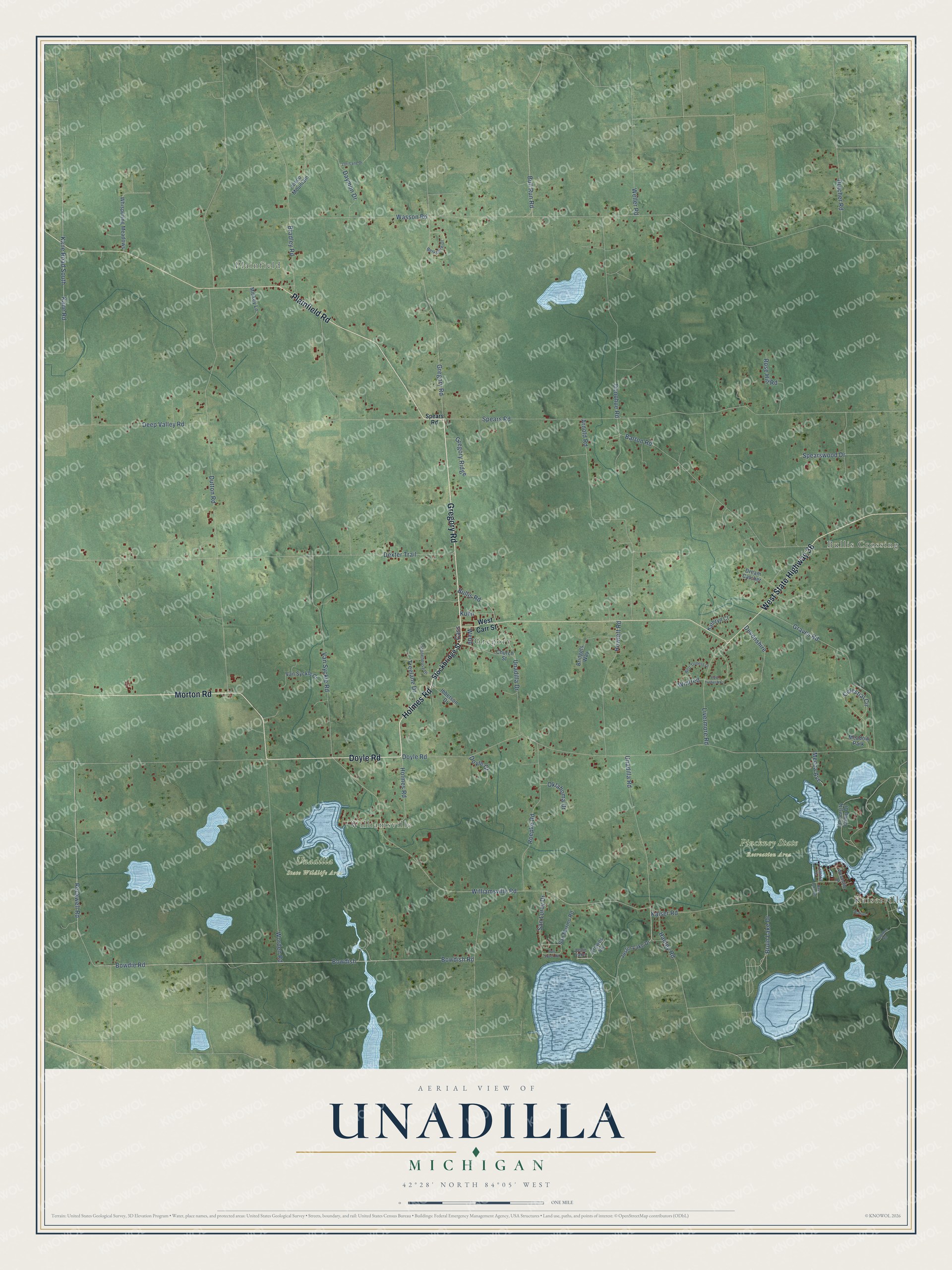 Watermarked full-map preview of Unadilla, Michigan