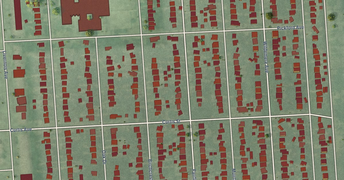 Close-up of streets and buildings in University District, Michigan