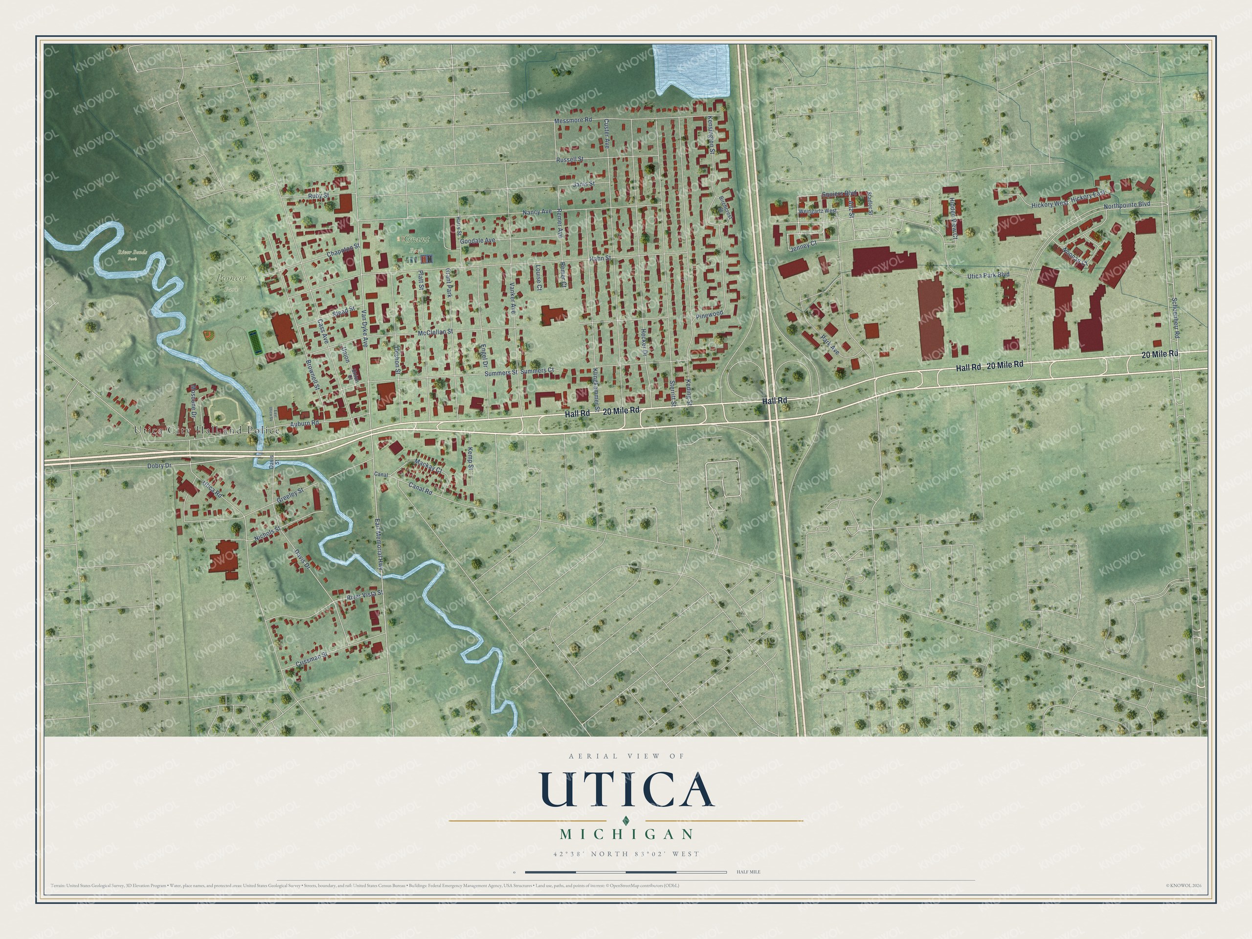 Watermarked full-map preview of Utica, Michigan
