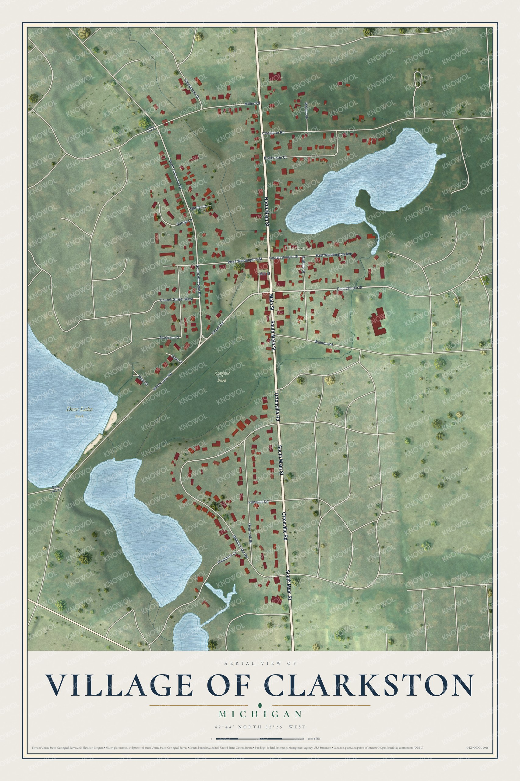 Watermarked full-map preview of Village of Clarkston, Michigan