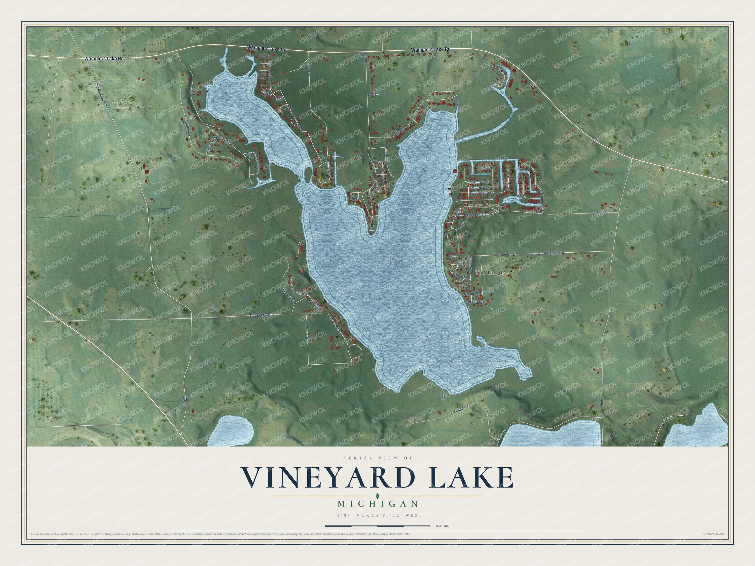 Watermarked full-map preview of Vineyard Lake, Michigan