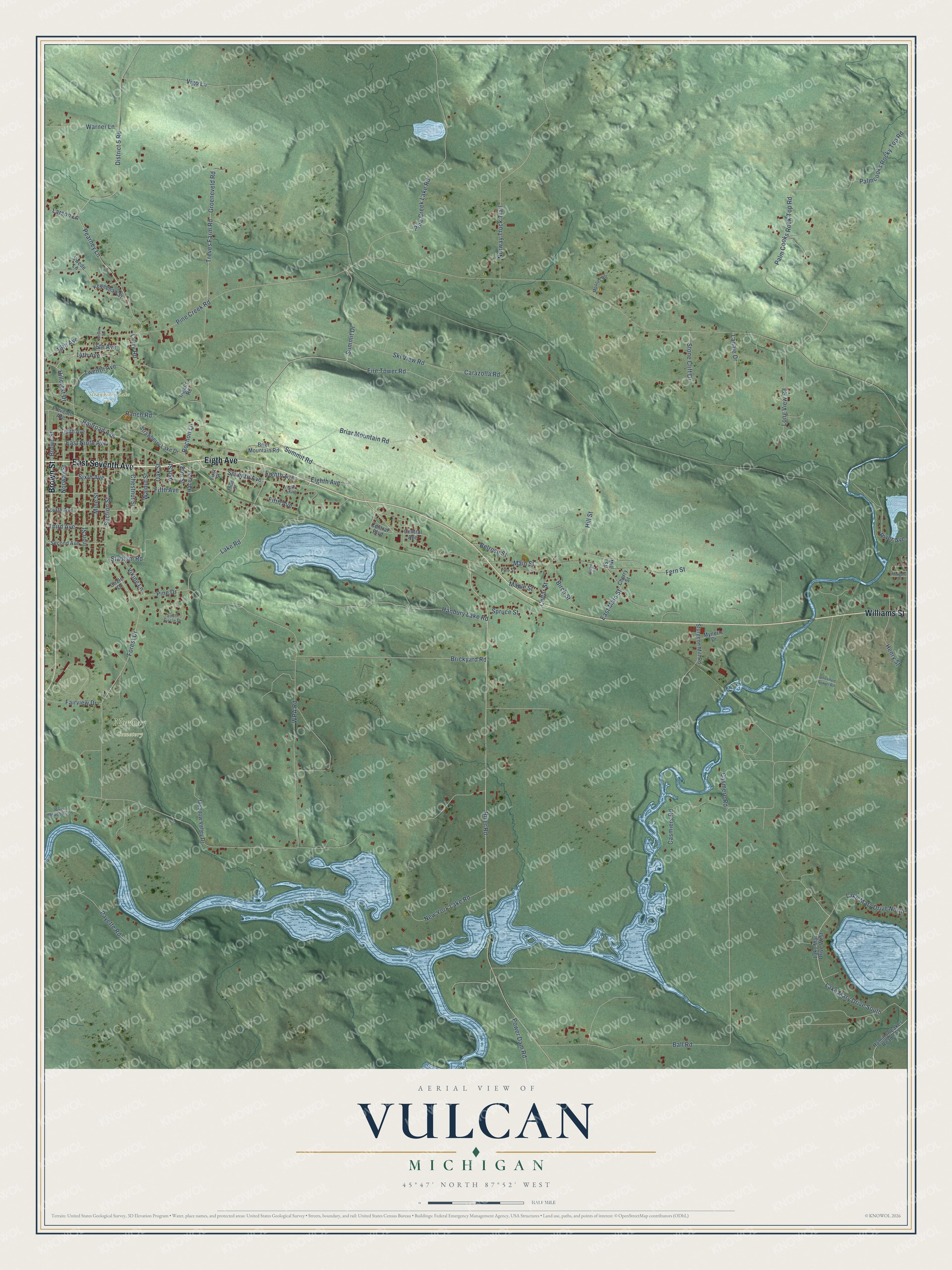 Watermarked full-map preview of Vulcan, Michigan
