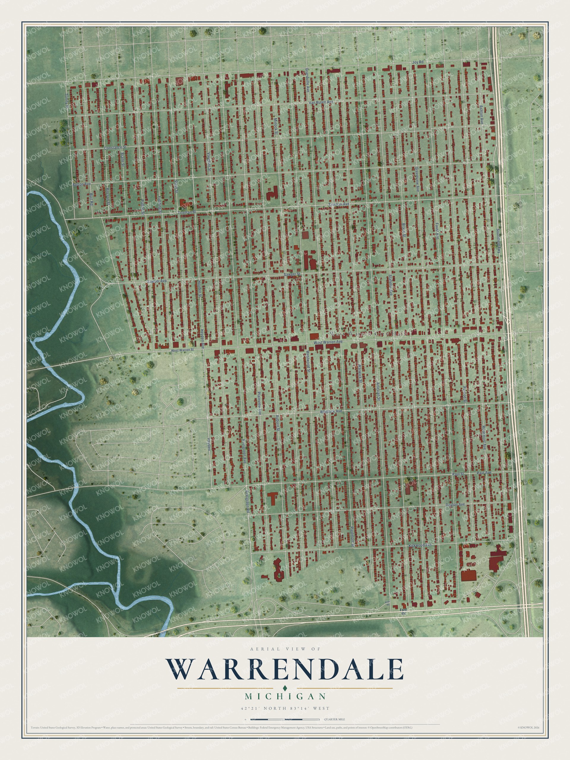 Watermarked full-map preview of Warrendale, Michigan