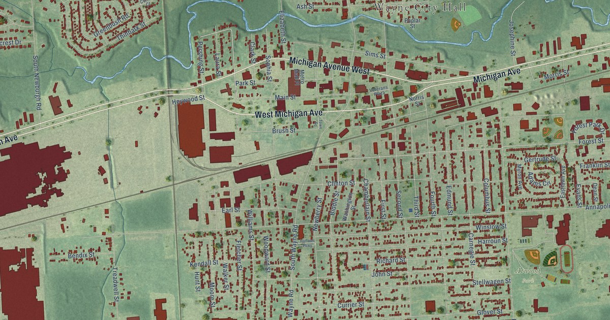 Map of Wayne, Wayne County, Michigan in 2026