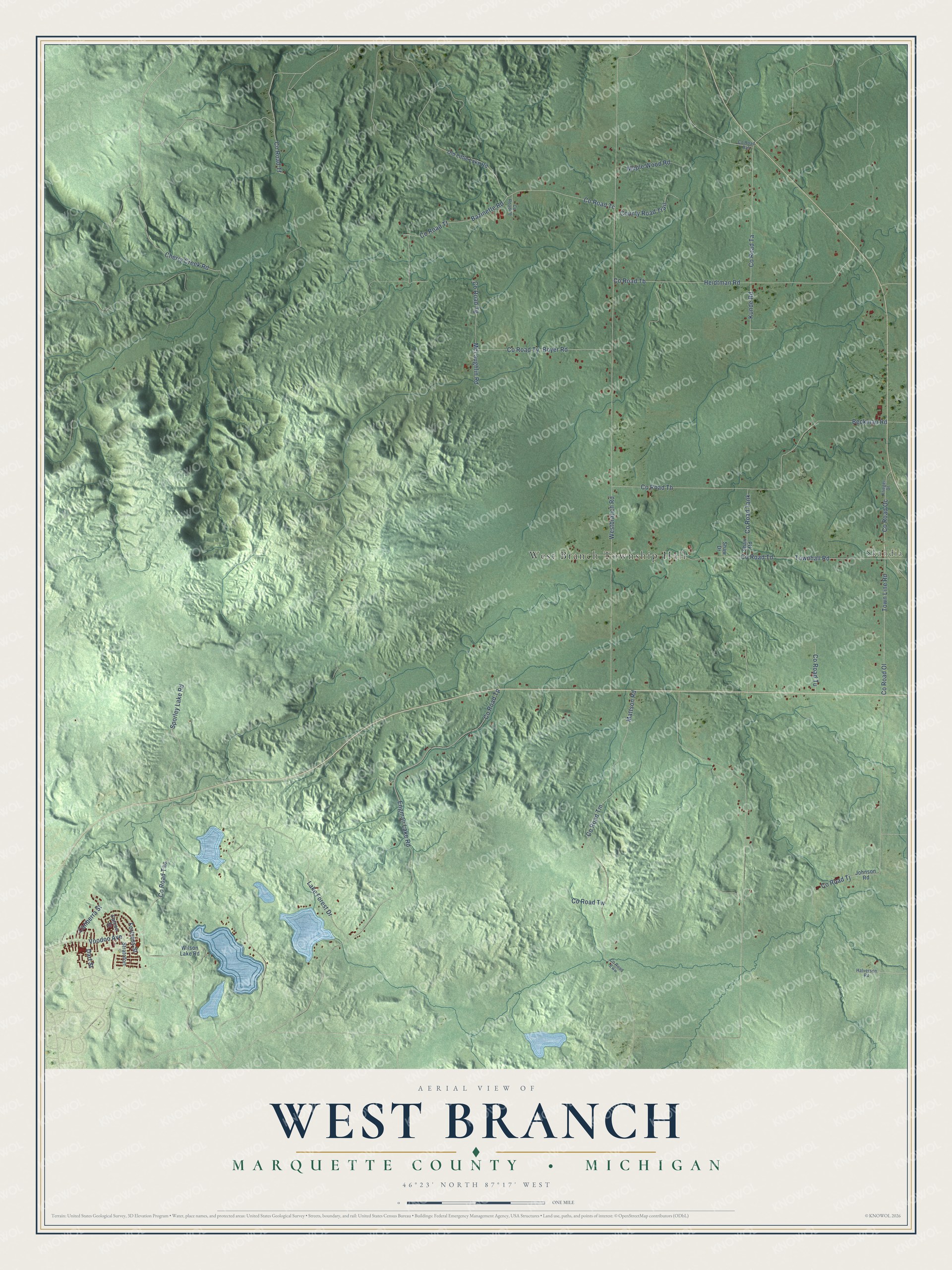 Watermarked full-map preview of West Branch, Michigan