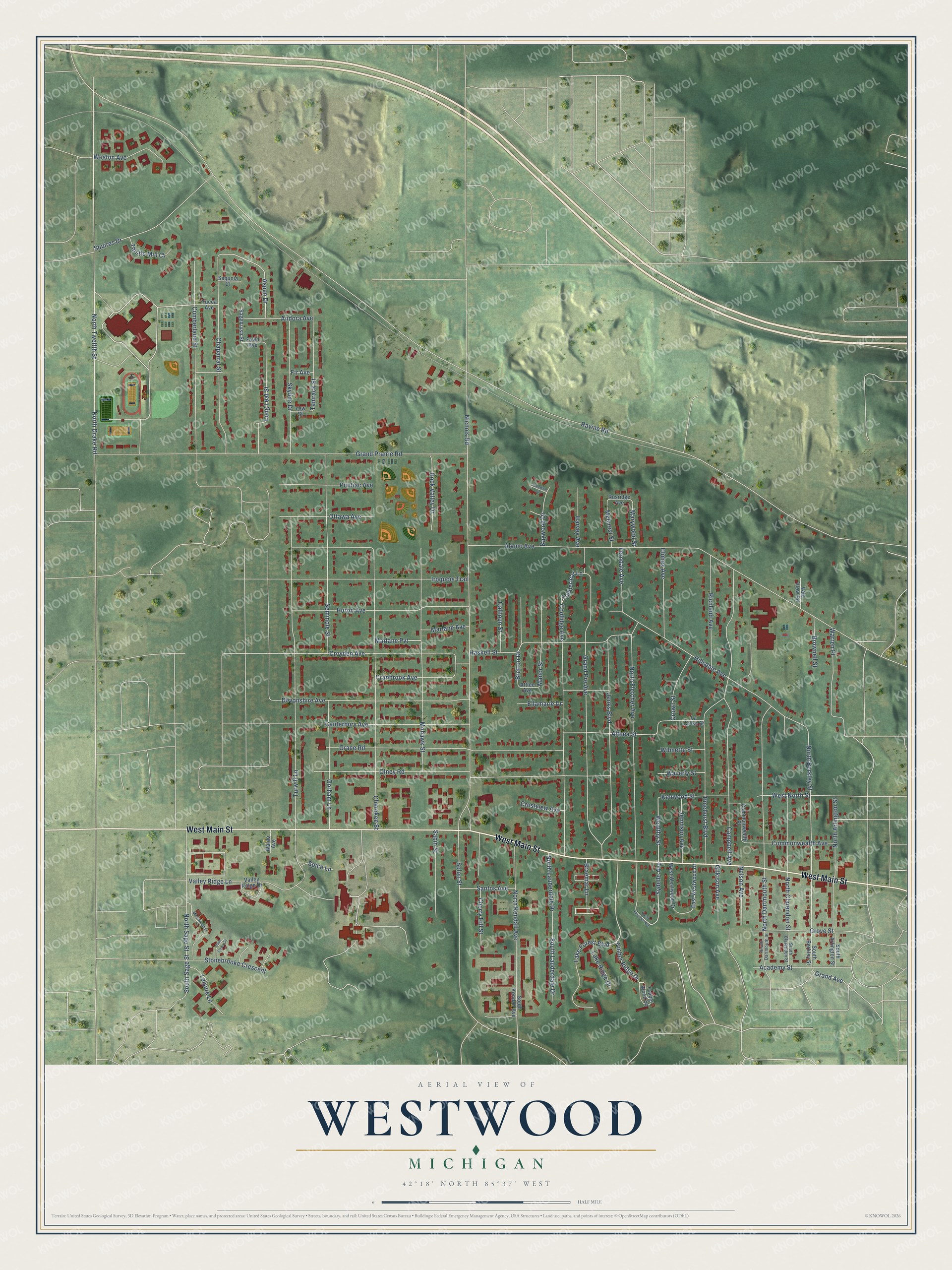 Watermarked full-map preview of Westwood, Michigan