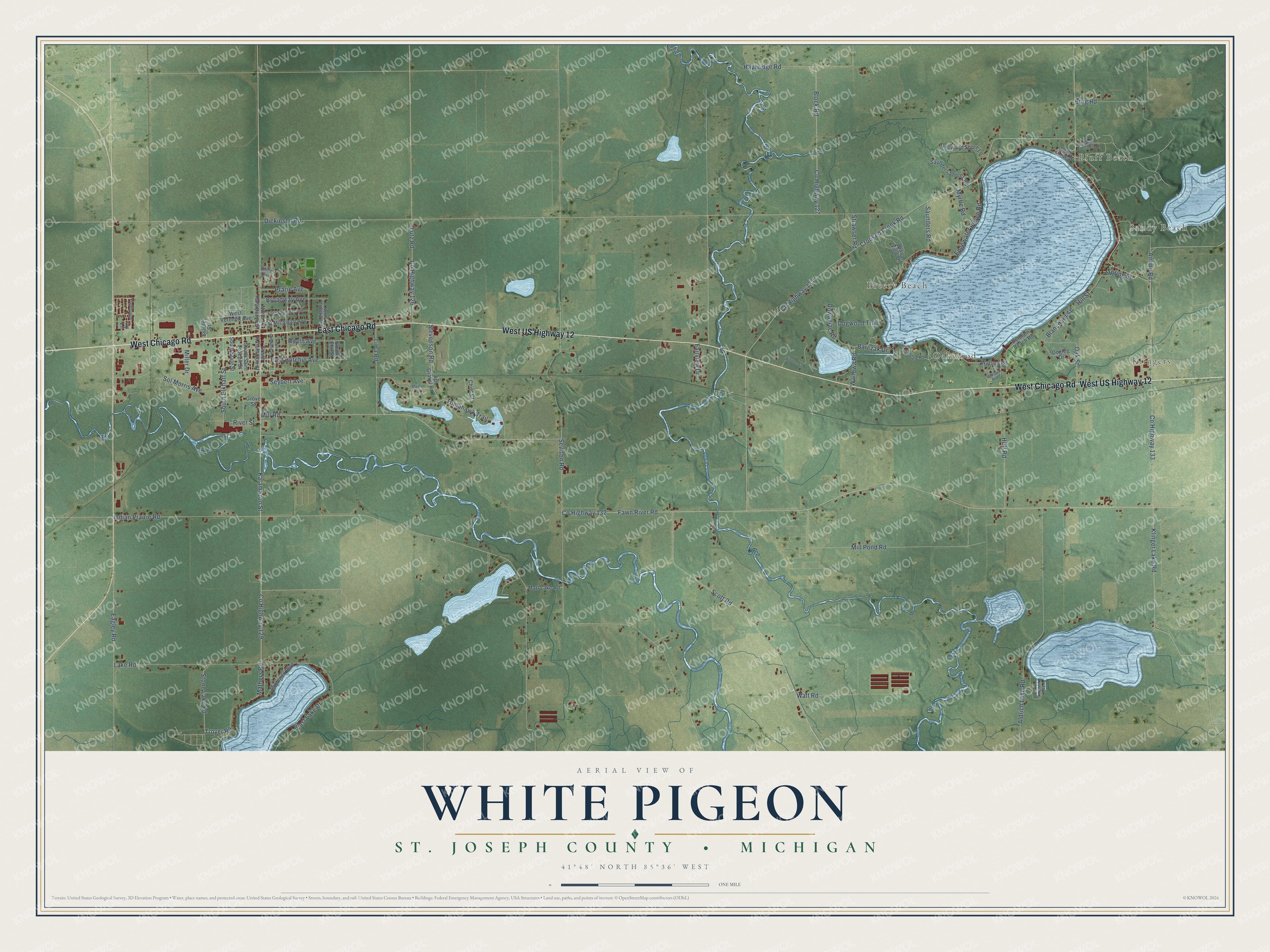 Watermarked full-map preview of White Pigeon, Michigan
