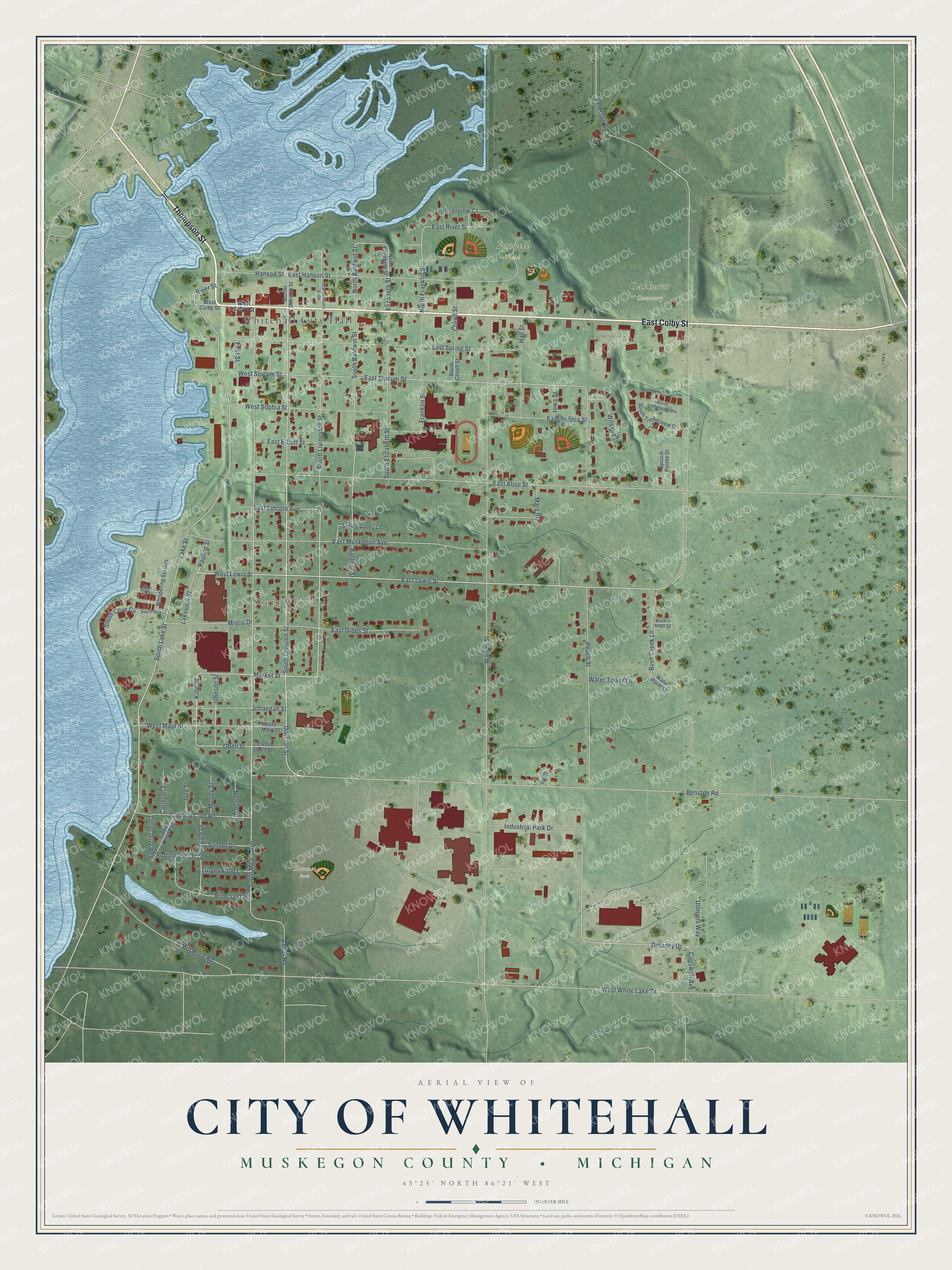 Watermarked full-map preview of Whitehall, Michigan