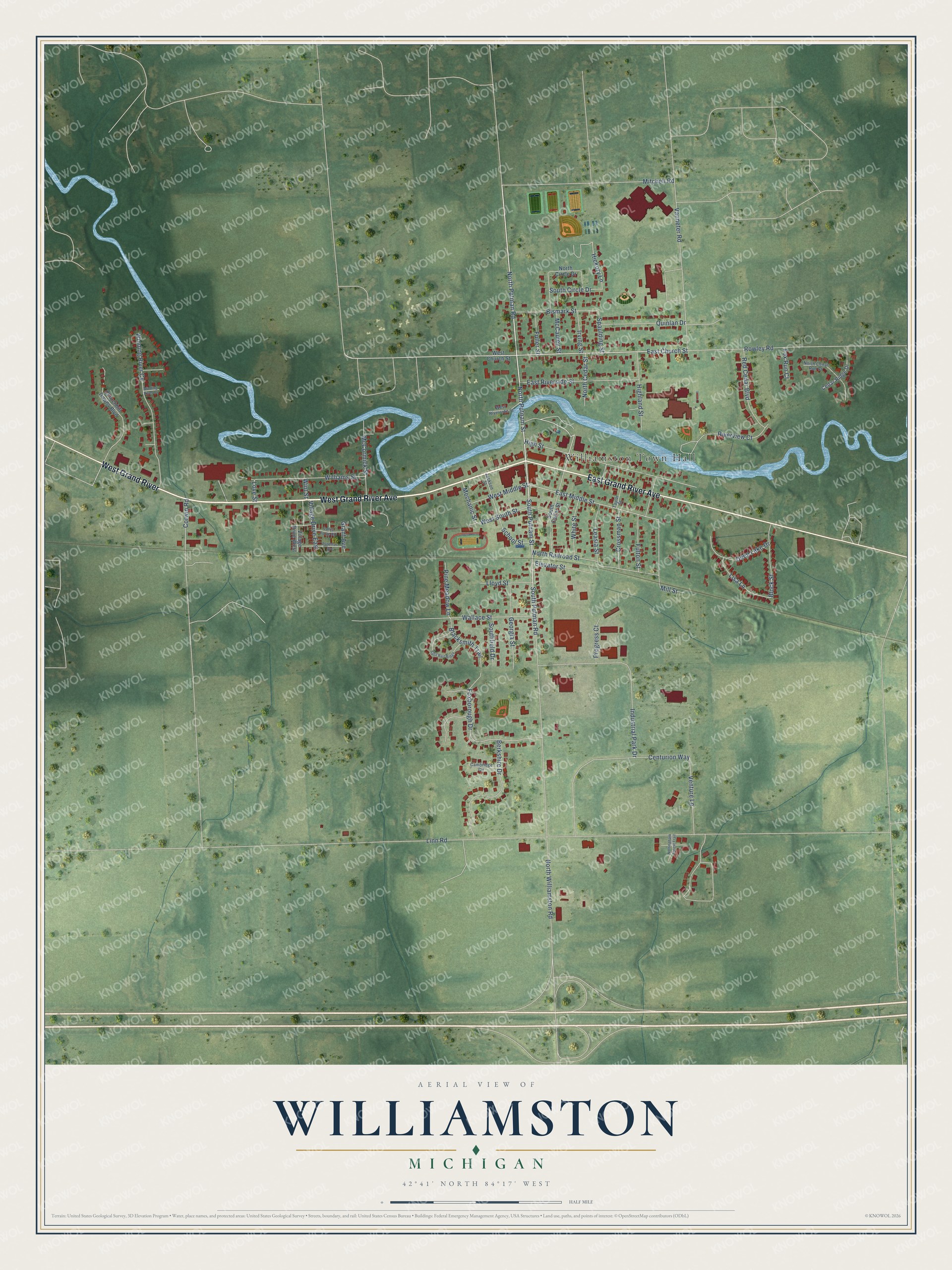 Watermarked full-map preview of Williamston, Michigan