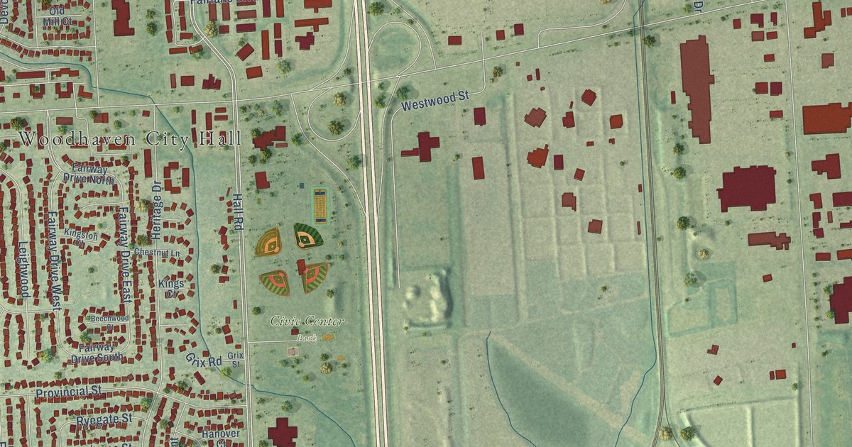 Map of Woodhaven, Michigan in 2026