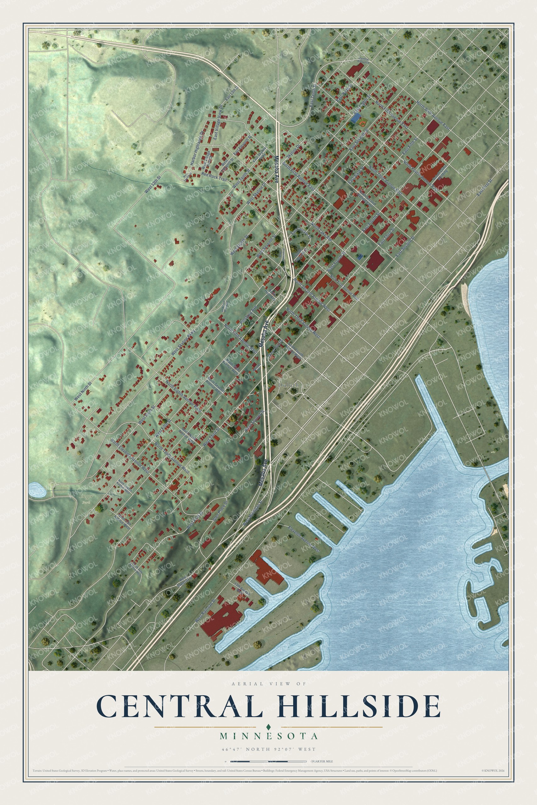 Watermarked full-map preview of Central Hillside, Minnesota