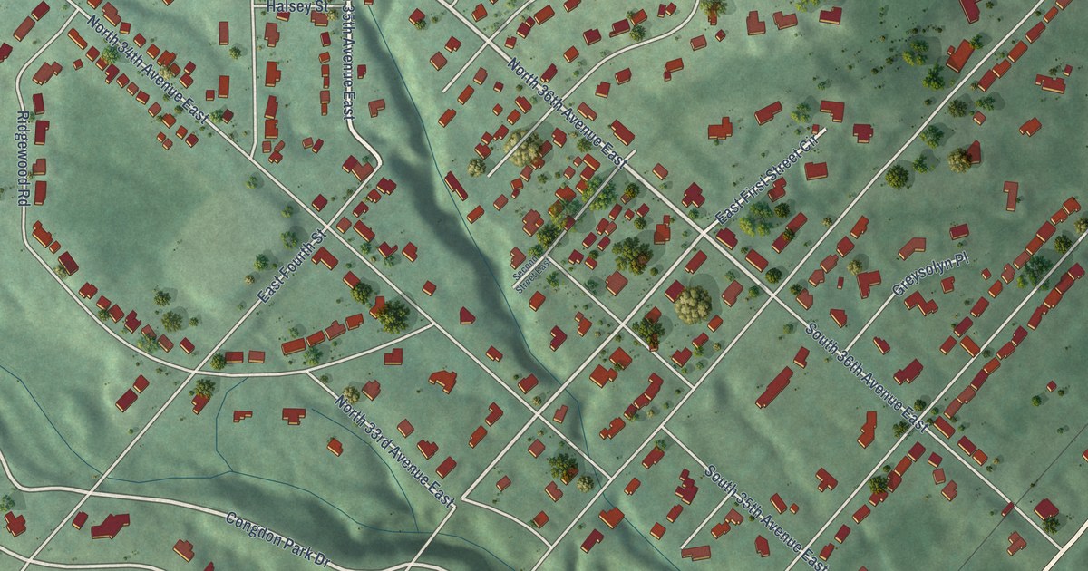 Close-up of streets and buildings in Congdon Park, Minnesota