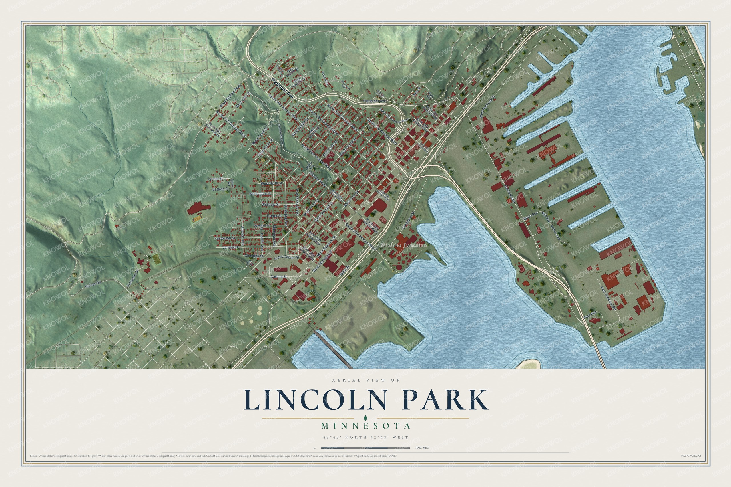 Watermarked full-map preview of Lincoln Park, Minnesota