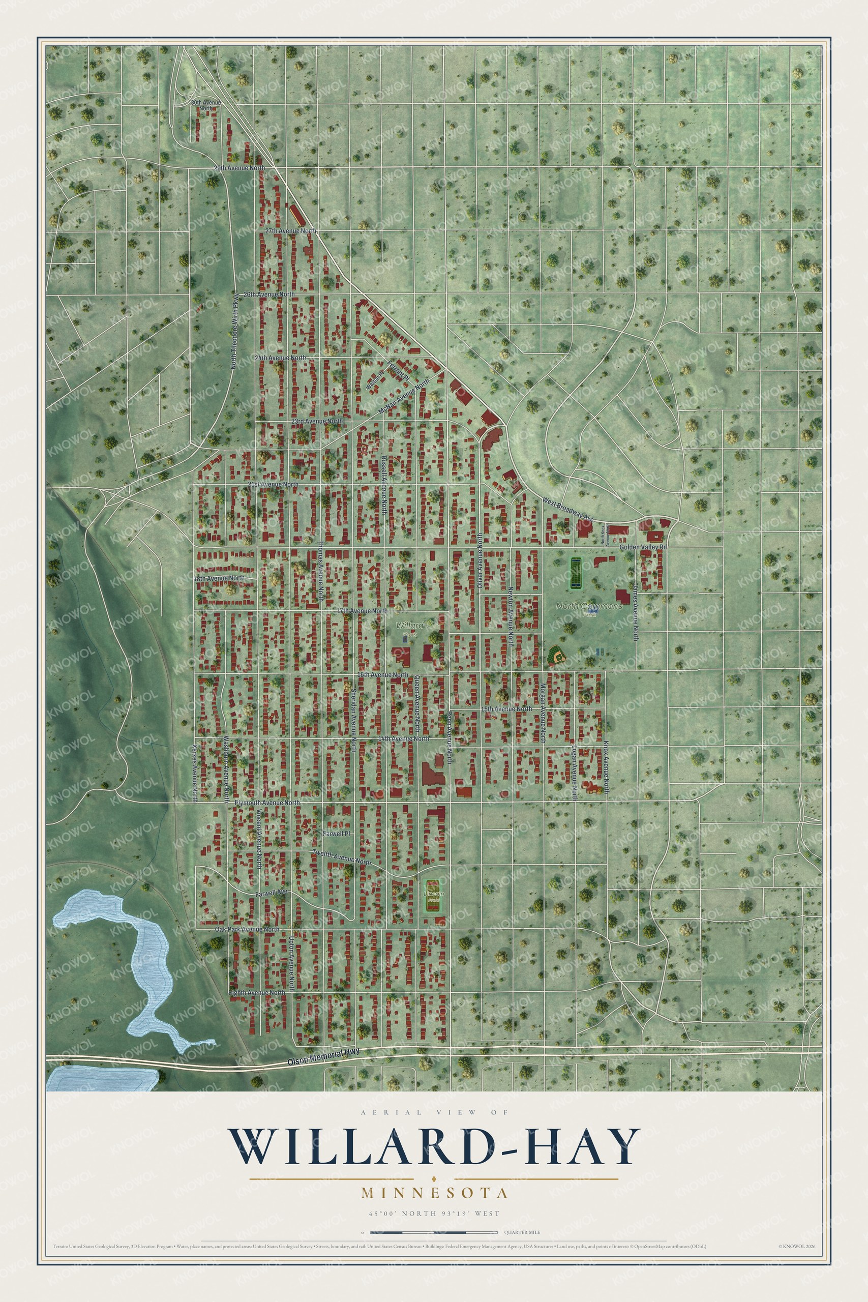 Watermarked full-map preview of Willard-Hay, Minnesota