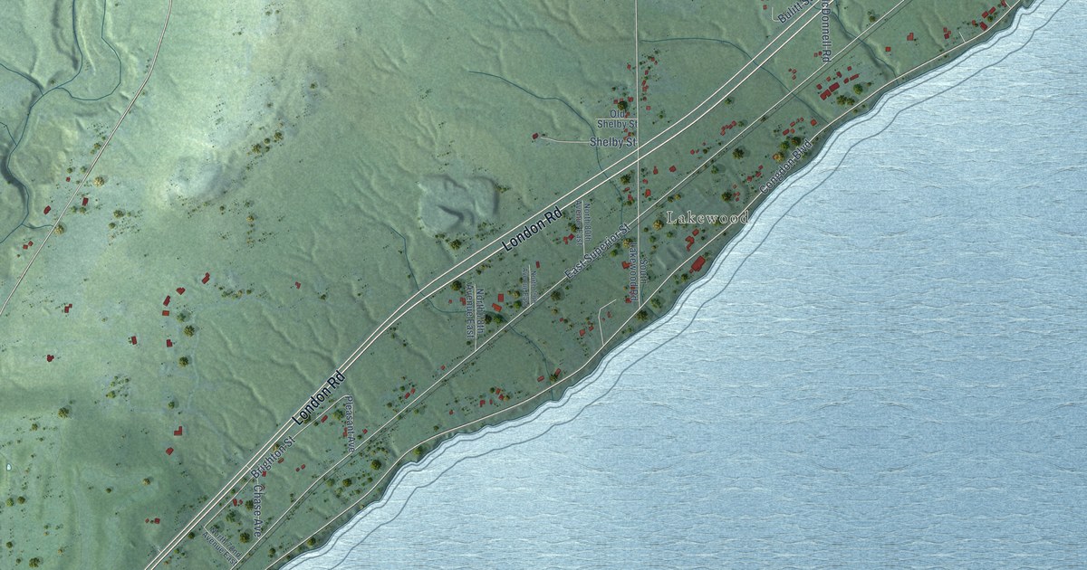 Close-up of streets and buildings in North Shore, Minnesota