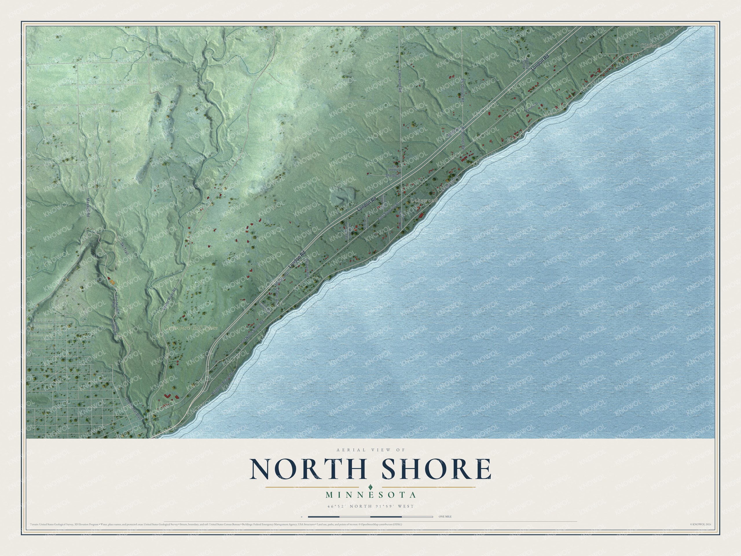 Watermarked full-map preview of North Shore, Minnesota