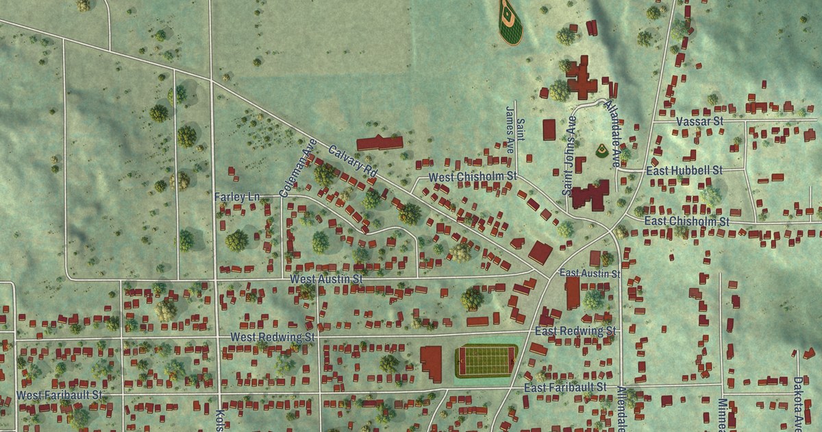 Close-up of streets and buildings in Woodland, Duluth, Minnesota