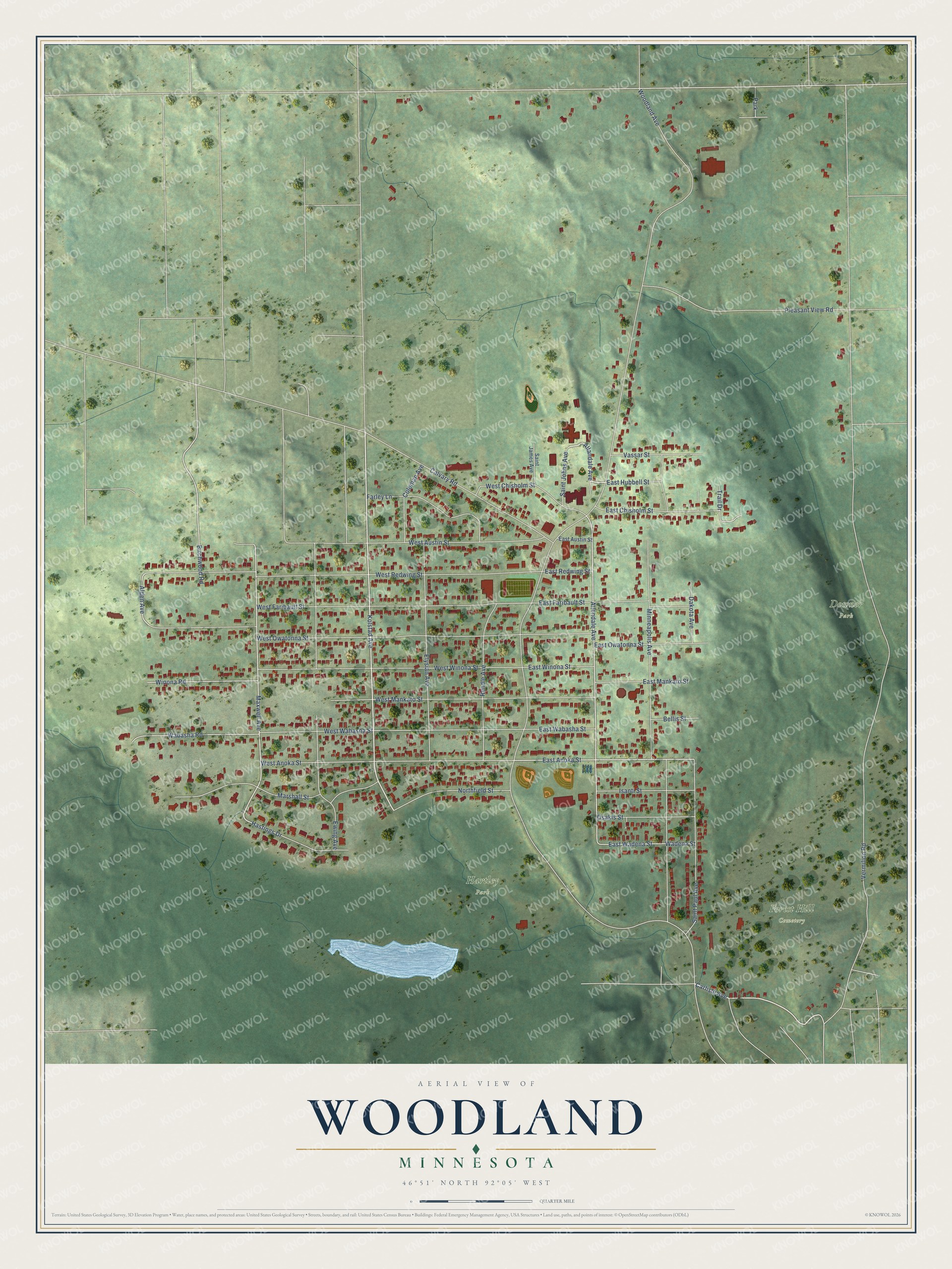 Watermarked full-map preview of Woodland, Minnesota