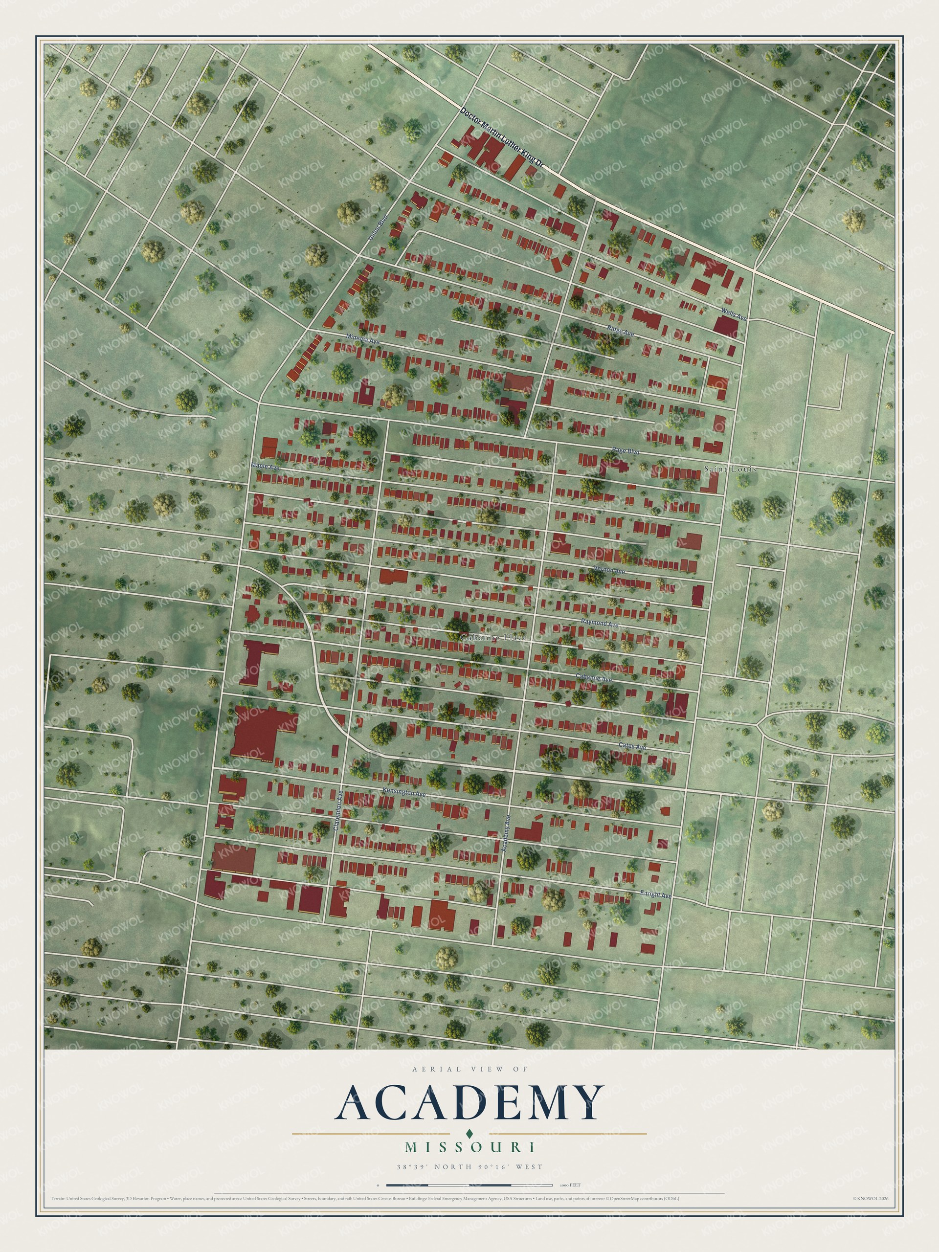 Watermarked full-map preview of Academy, Missouri
