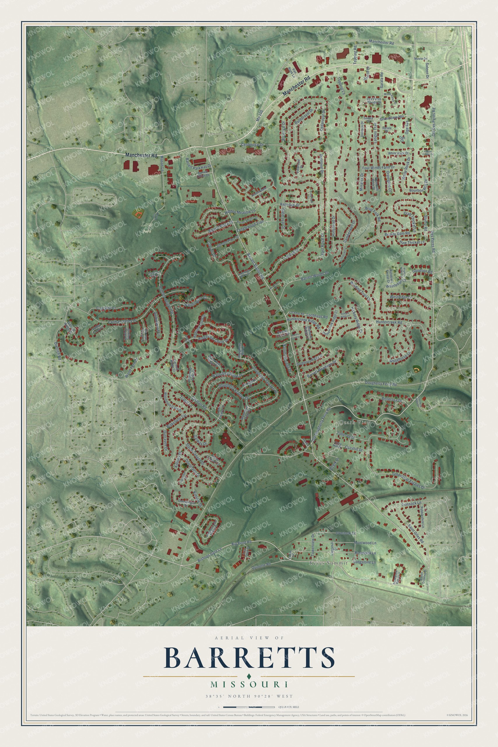 Watermarked full-map preview of Barretts, Missouri