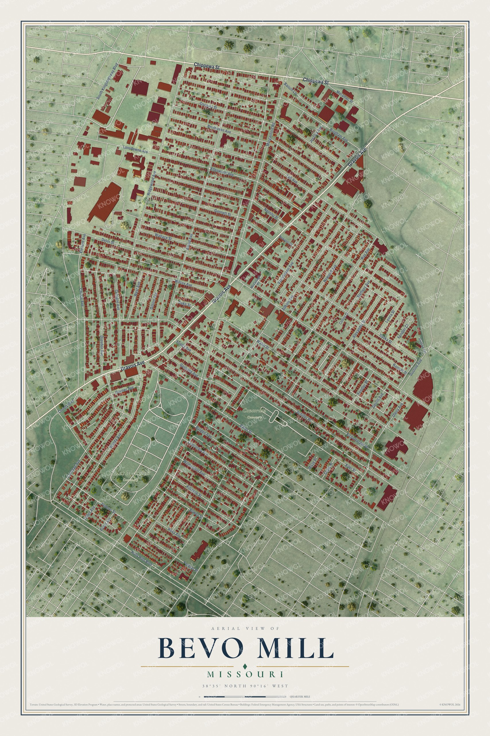 Watermarked full-map preview of Bevo Mill, Missouri