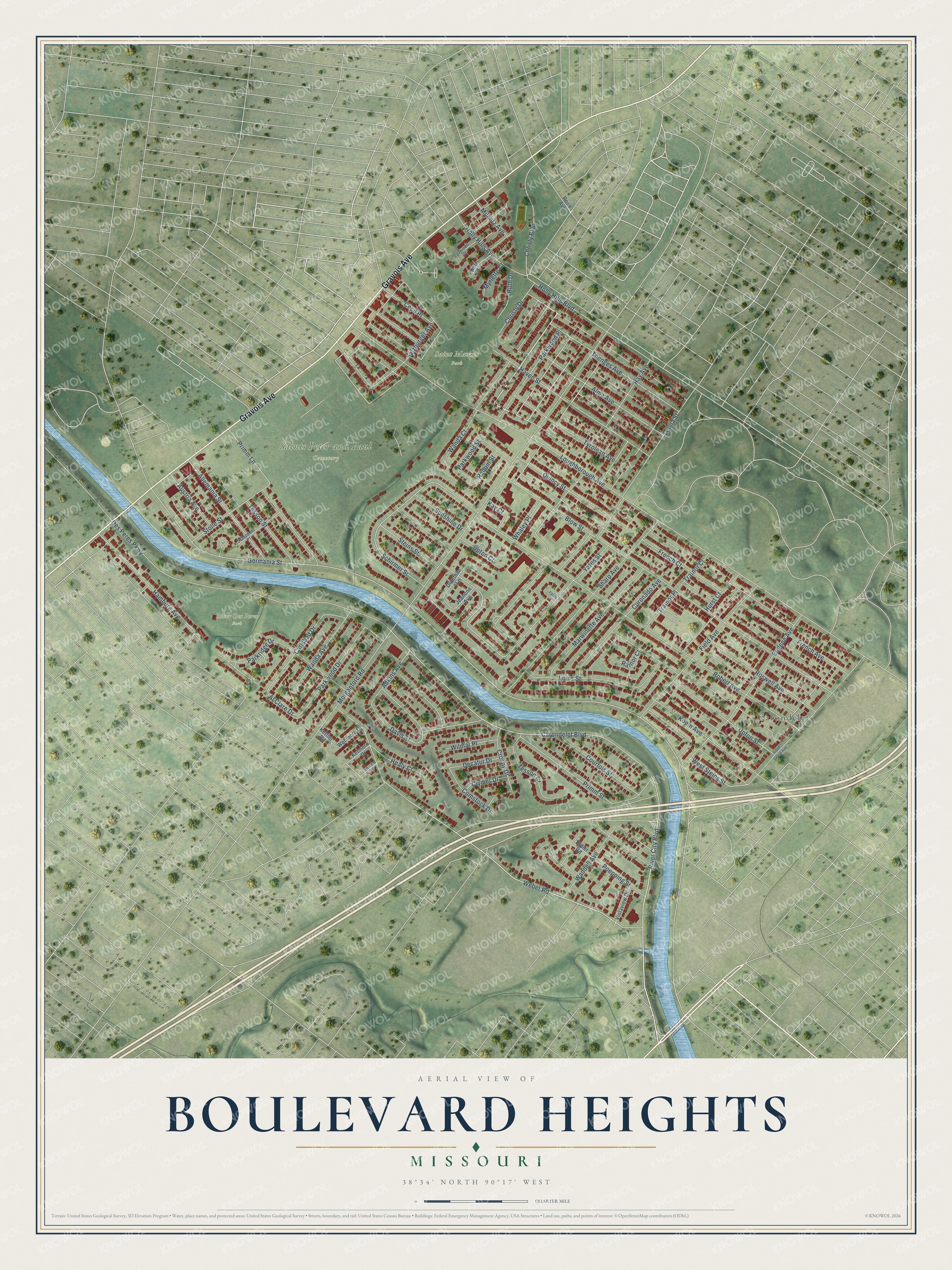 Watermarked full-map preview of Boulevard Heights, Missouri