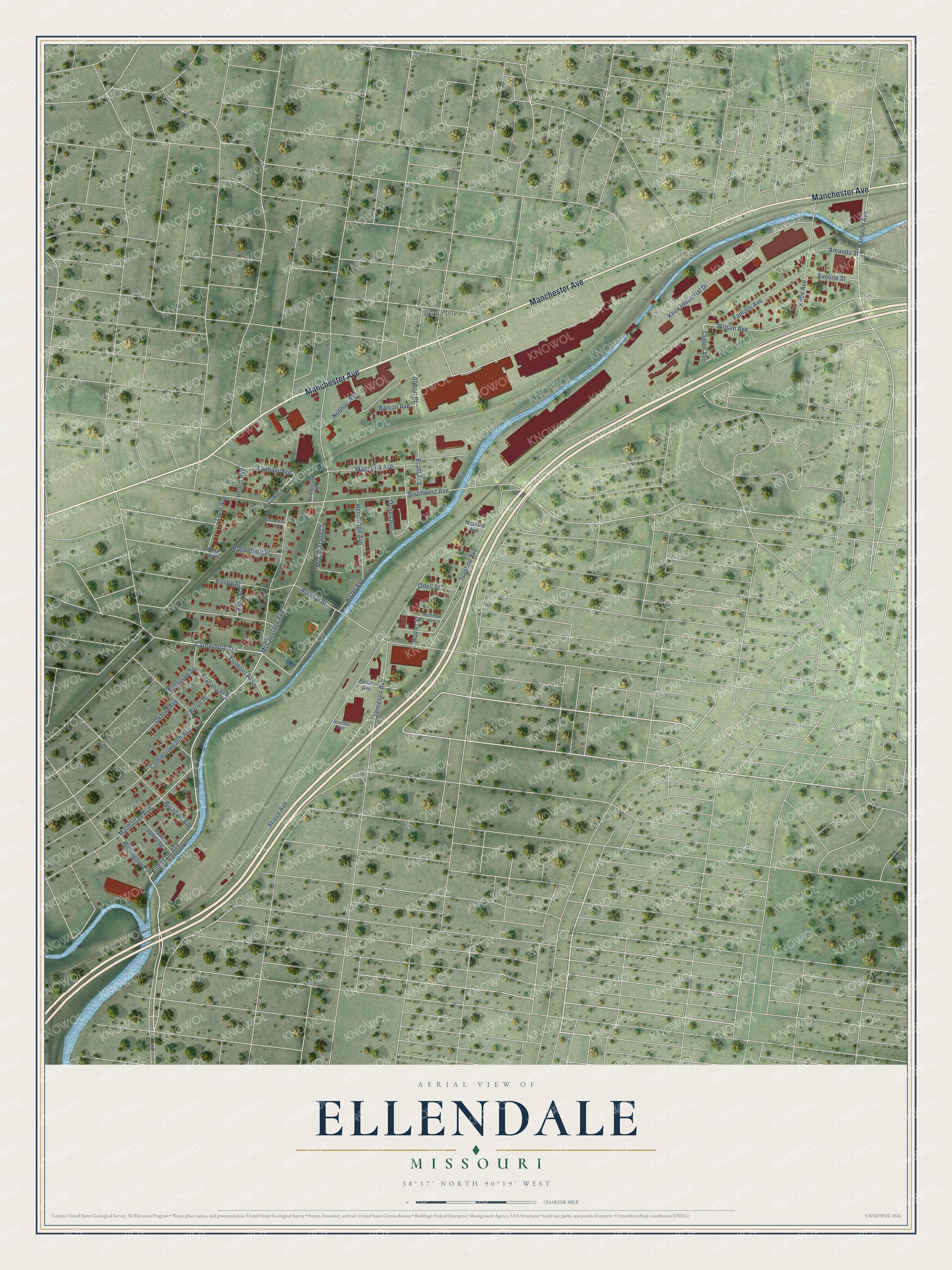 Watermarked full-map preview of Ellendale, Missouri