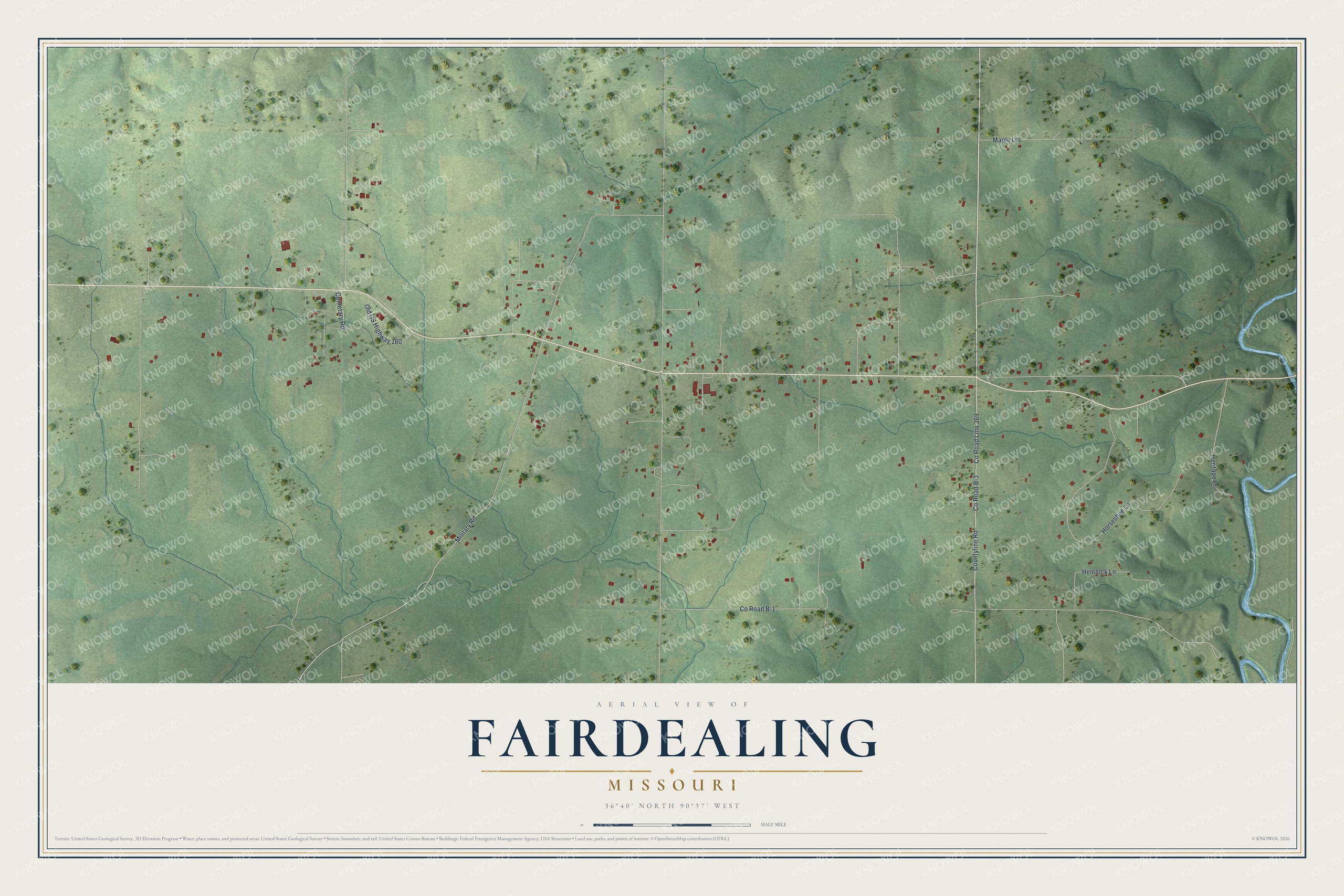 Watermarked full-map preview of Fairdealing, Missouri