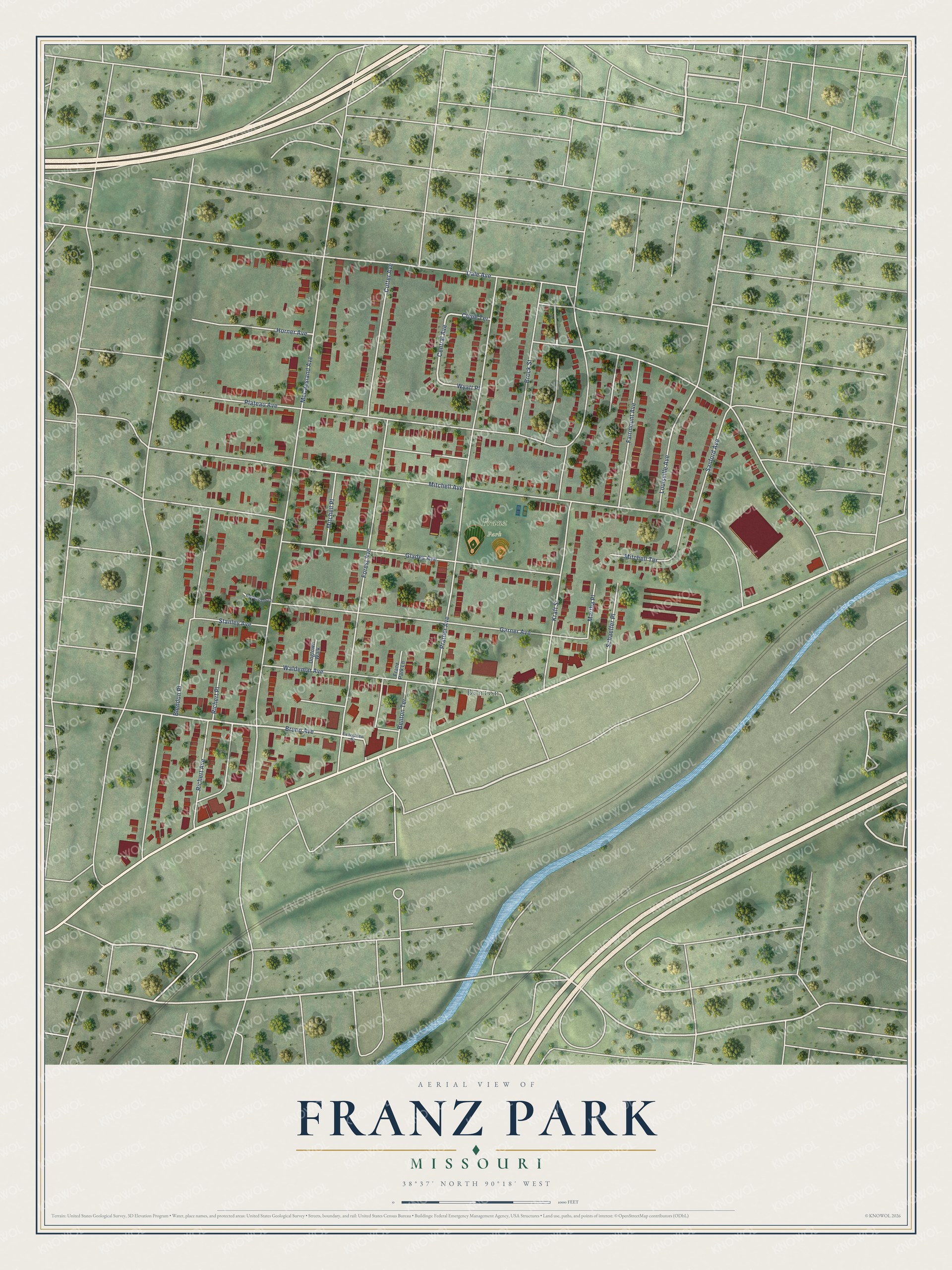 Watermarked full-map preview of Franz Park, Missouri