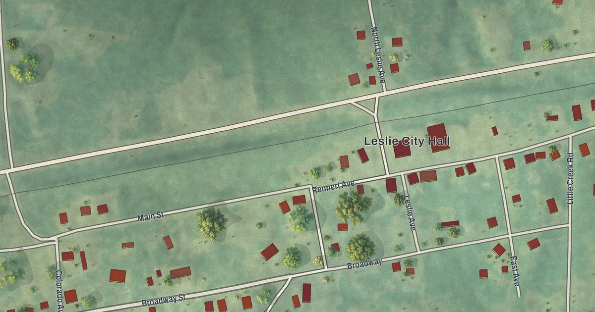 Map of Leslie, Missouri in 2026