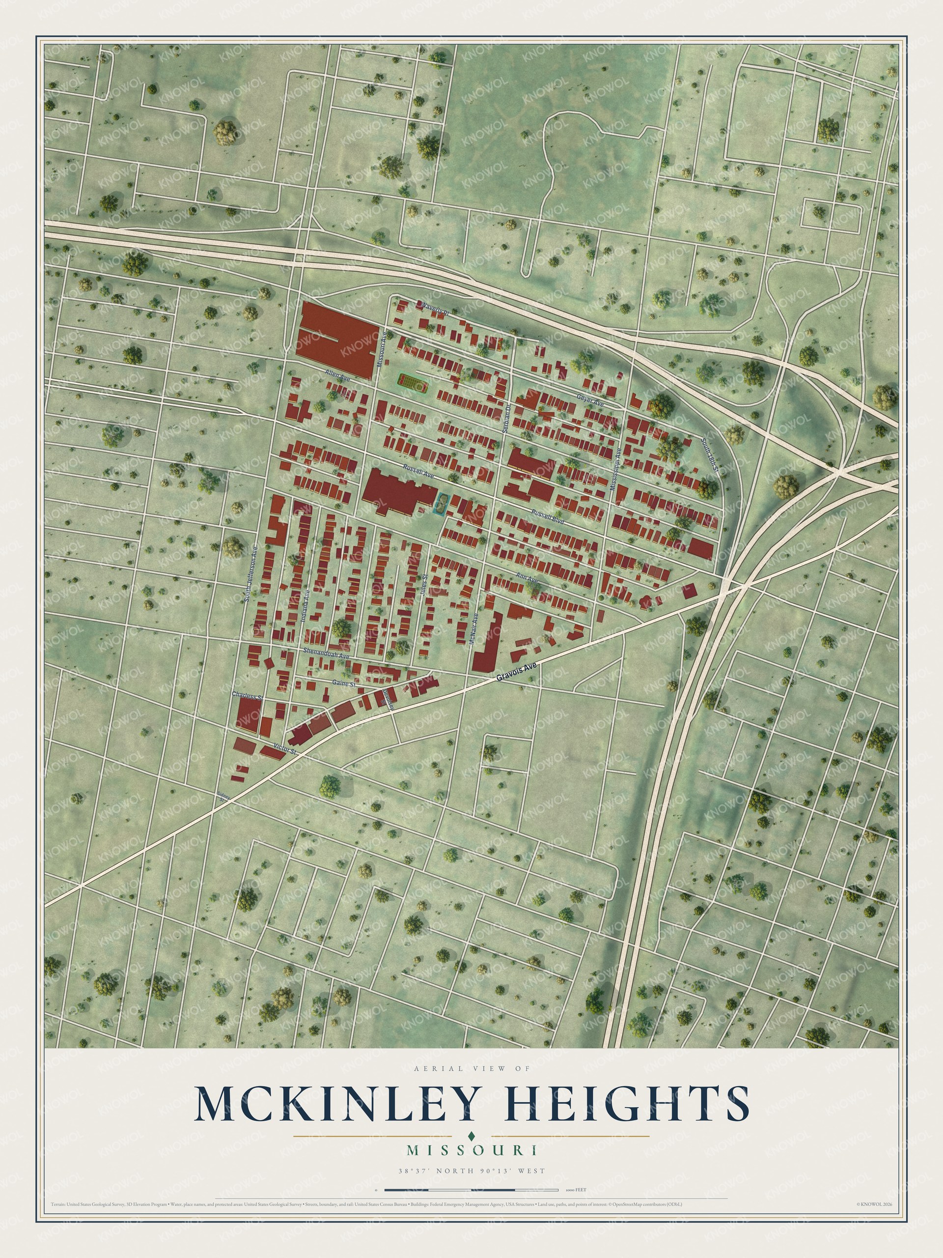 Watermarked full-map preview of McKinley Heights, Missouri