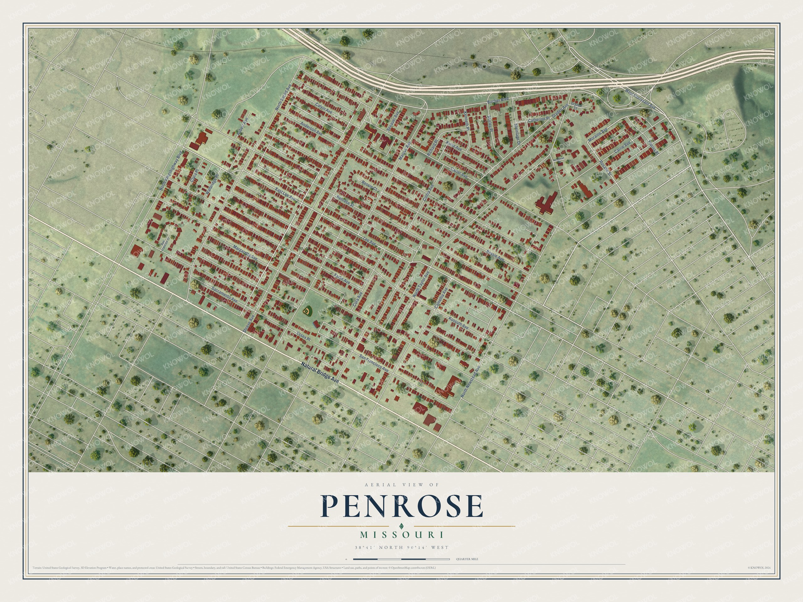 Watermarked full-map preview of Penrose, Missouri
