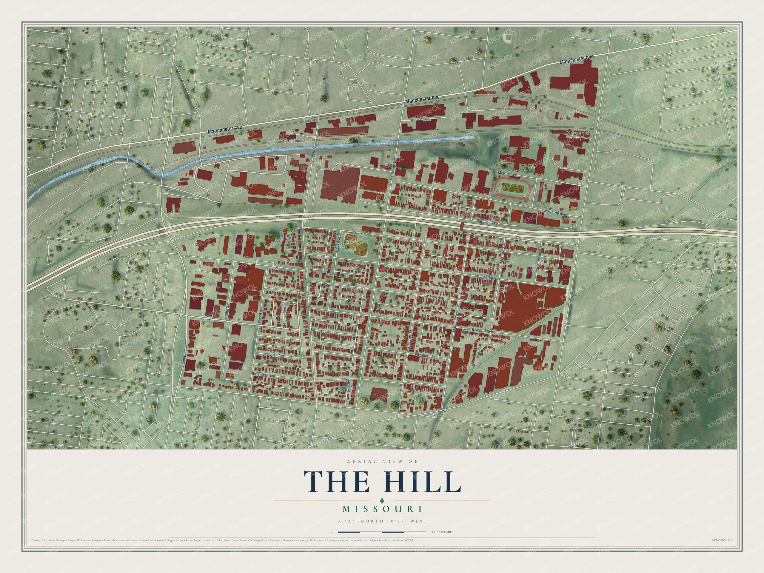 Watermarked full-map preview of The Hill, Missouri