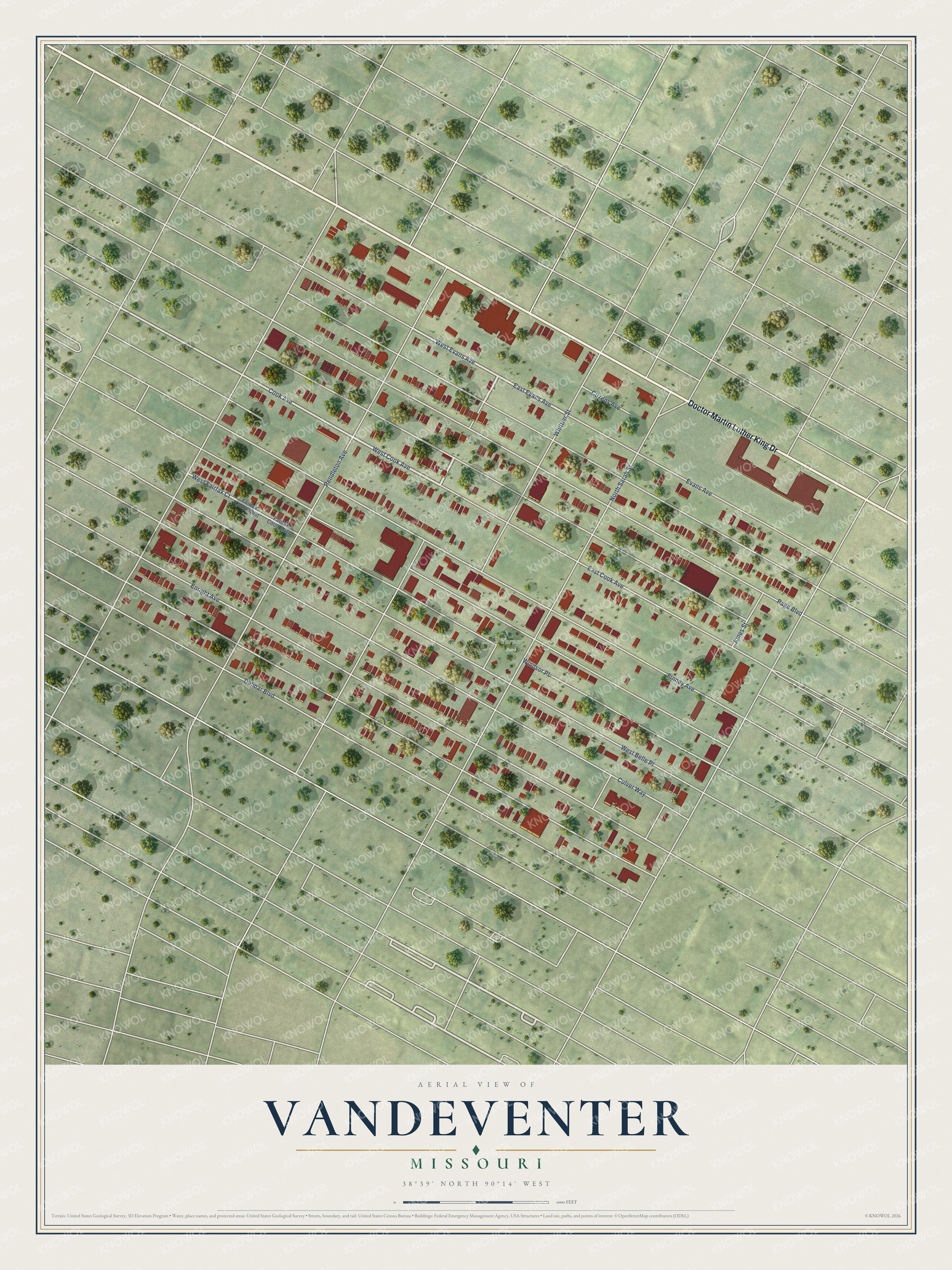 Watermarked full-map preview of Vandeventer, Missouri