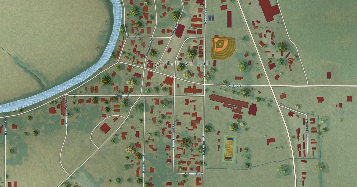 Map of Anguilla, Mississippi in 2026