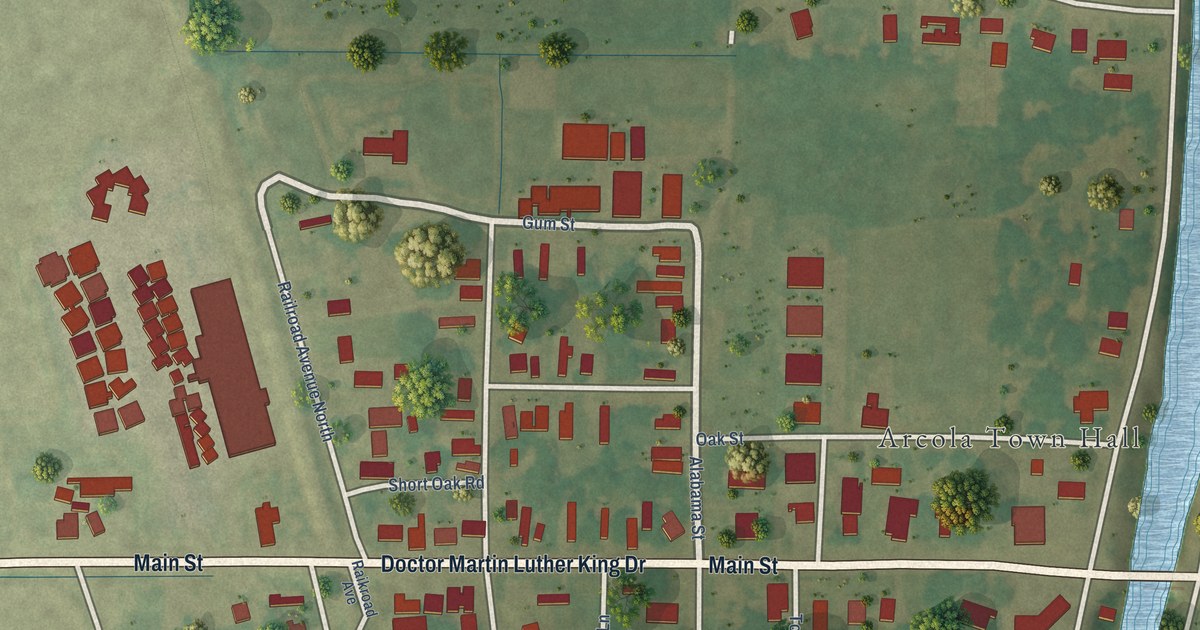 Map of Arcola, Mississippi in 2026