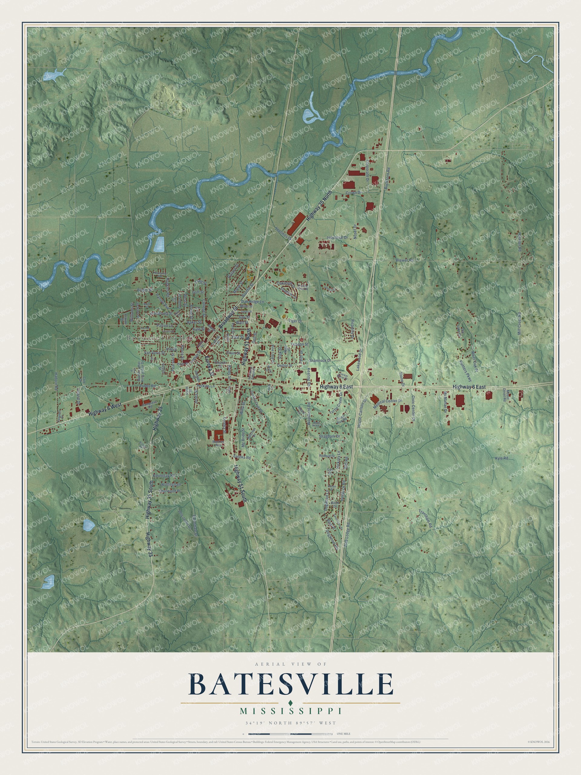 Watermarked full-map preview of Batesville, Mississippi