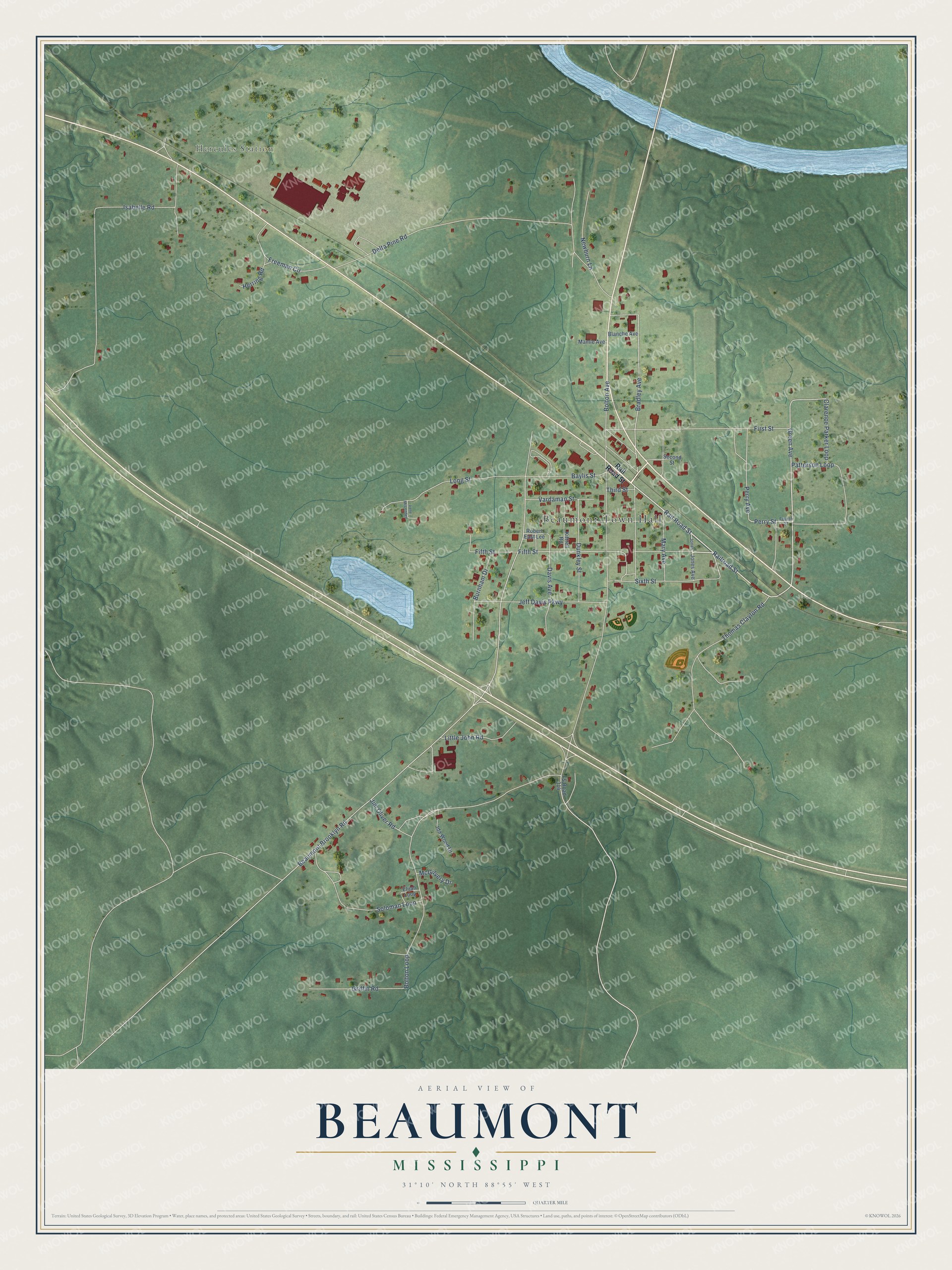 Watermarked full-map preview of Beaumont, Mississippi