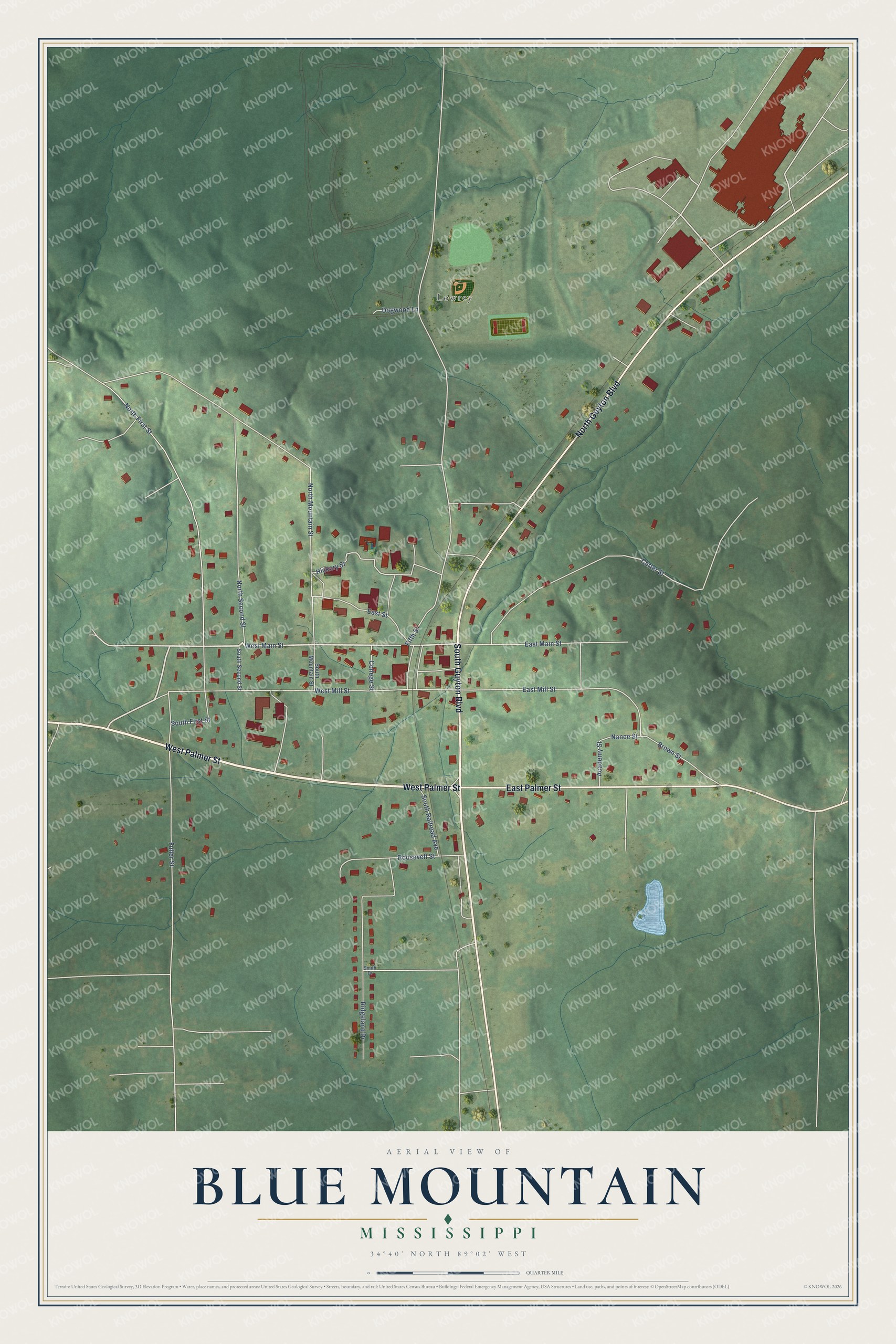 Watermarked full-map preview of Blue Mountain, Mississippi