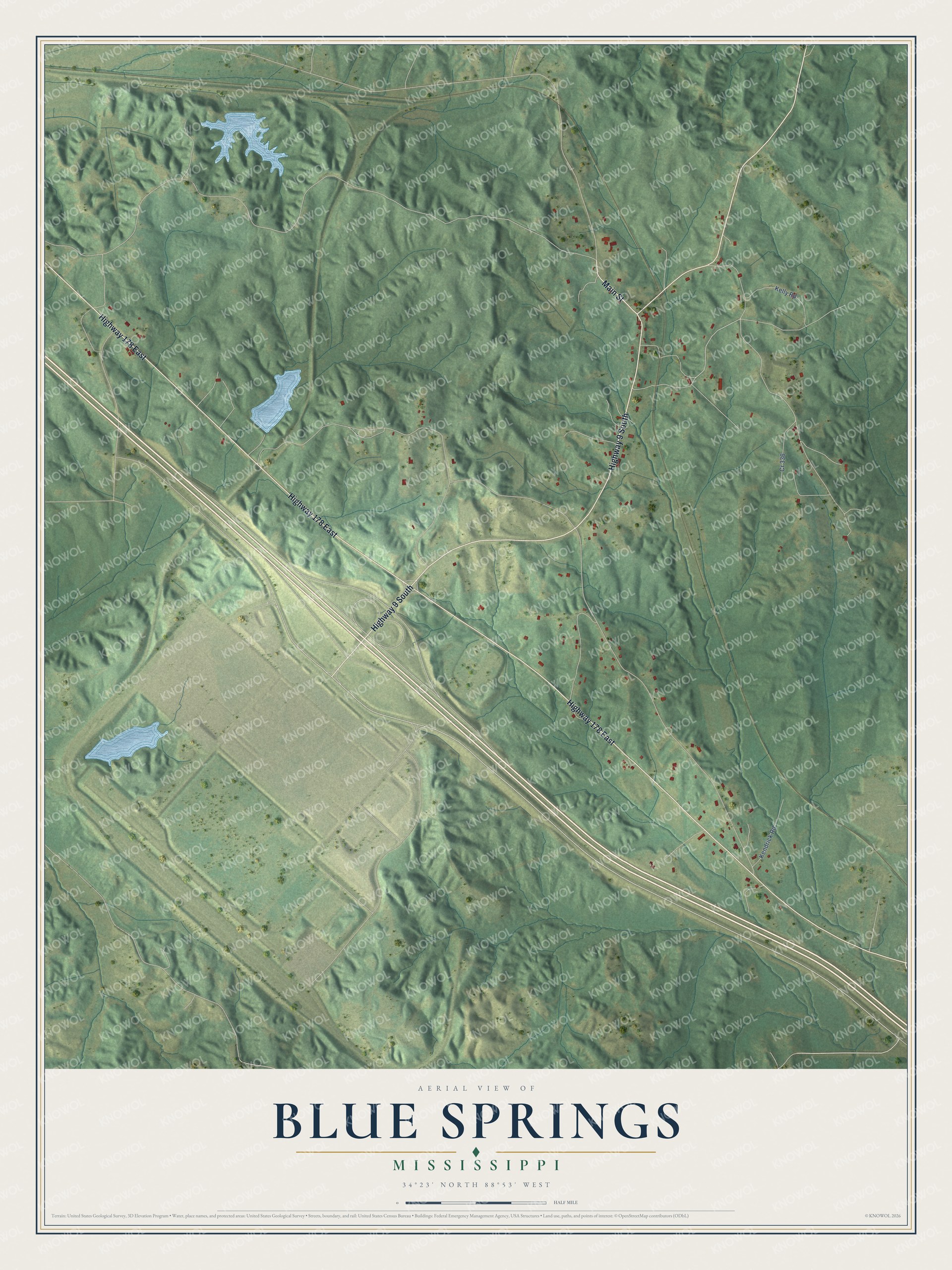 Watermarked full-map preview of Blue Springs, Mississippi