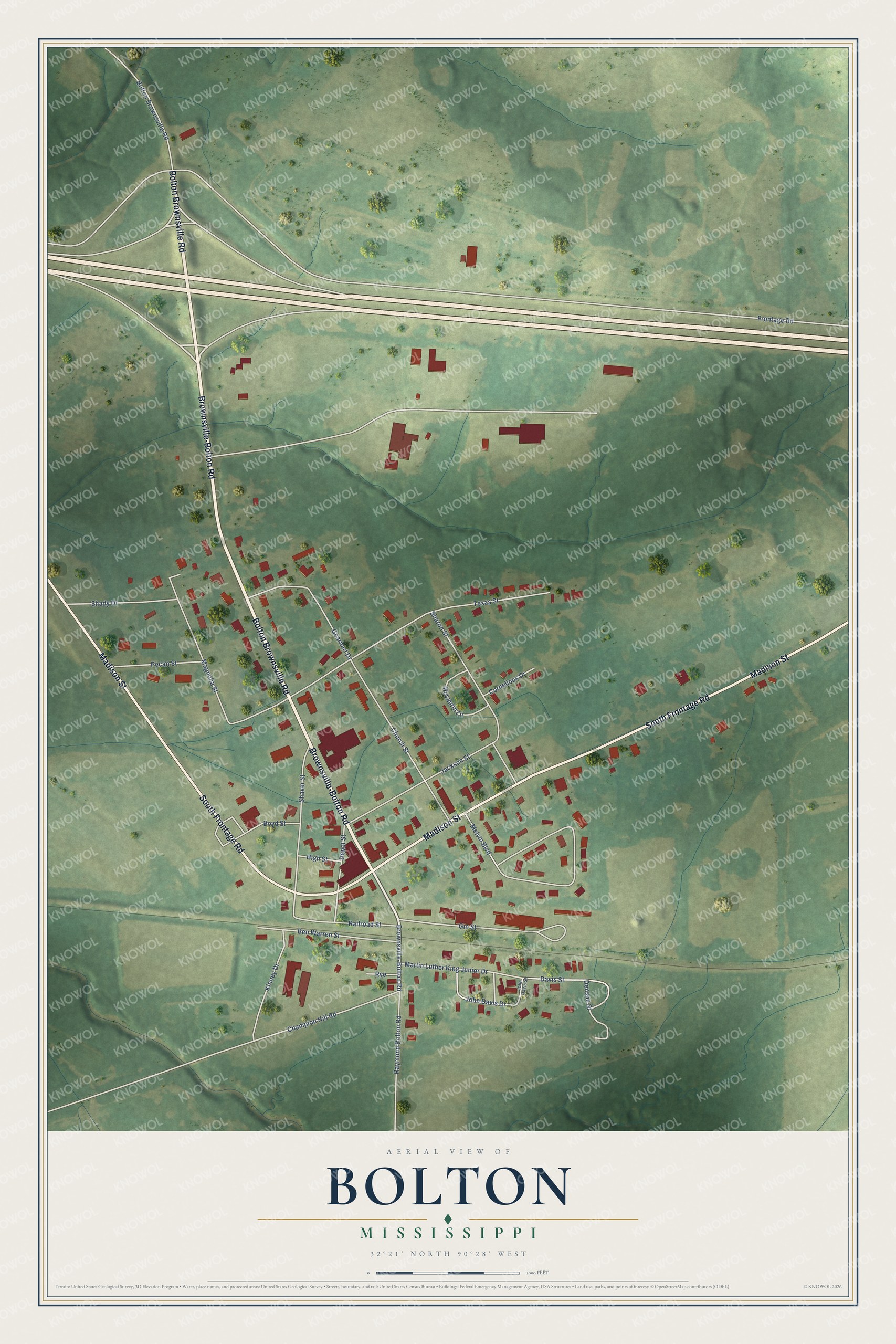 Watermarked full-map preview of Bolton, Mississippi