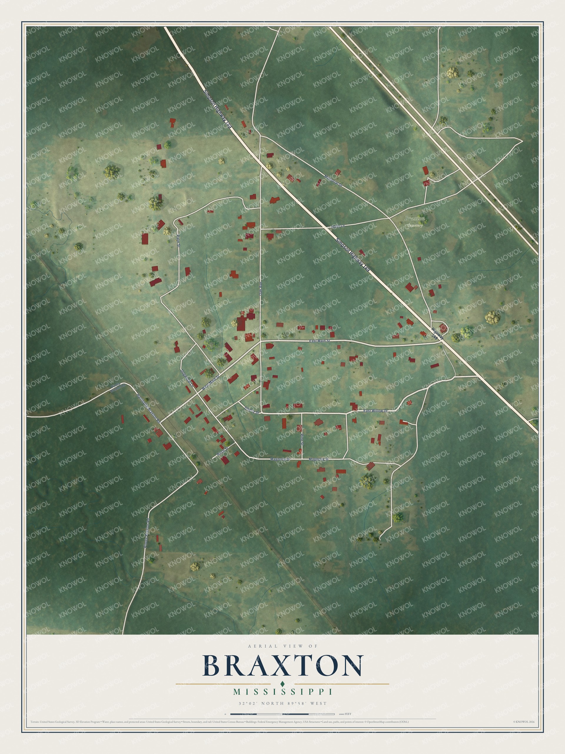 Watermarked full-map preview of Braxton, Mississippi