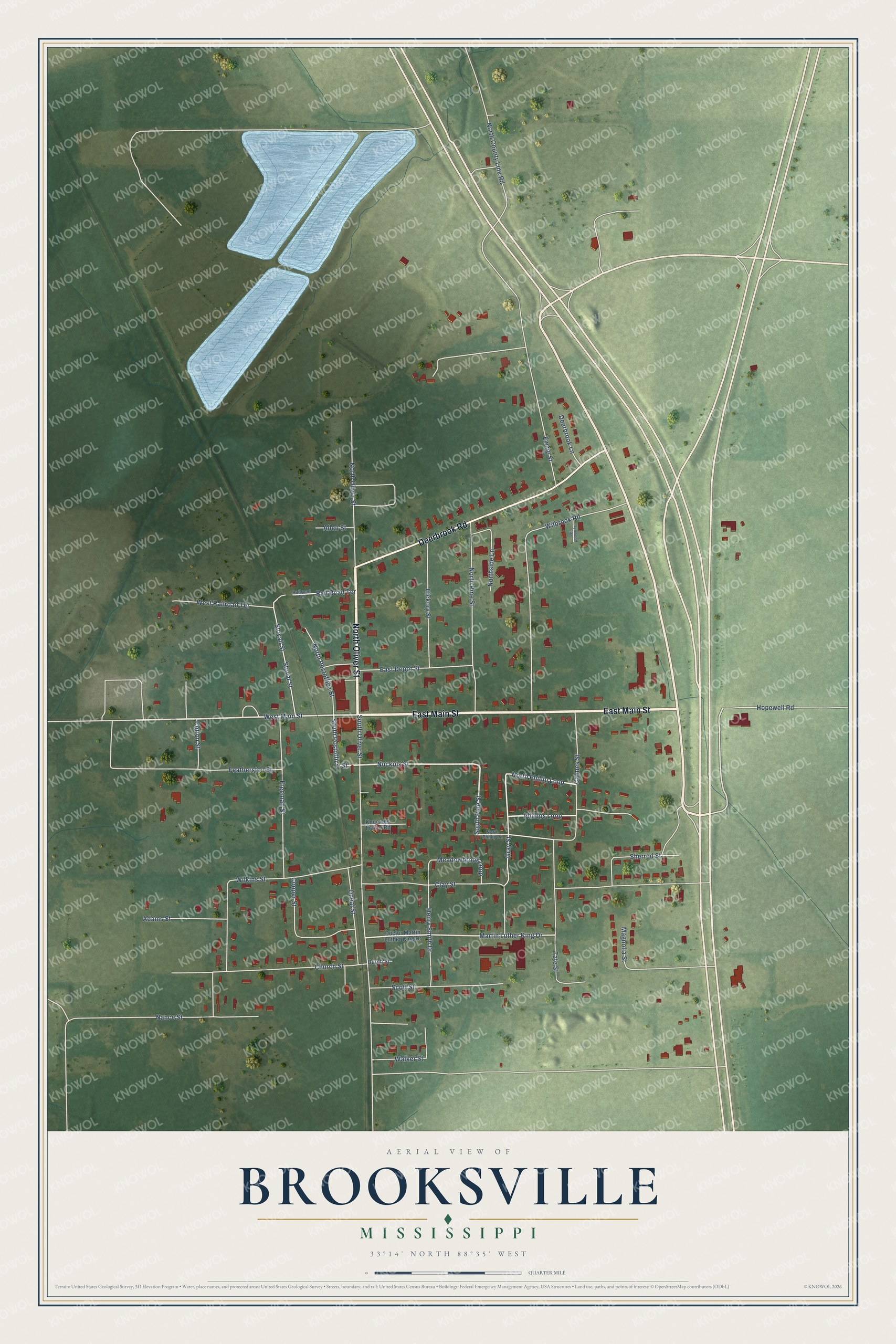 Watermarked full-map preview of Brooksville, Mississippi