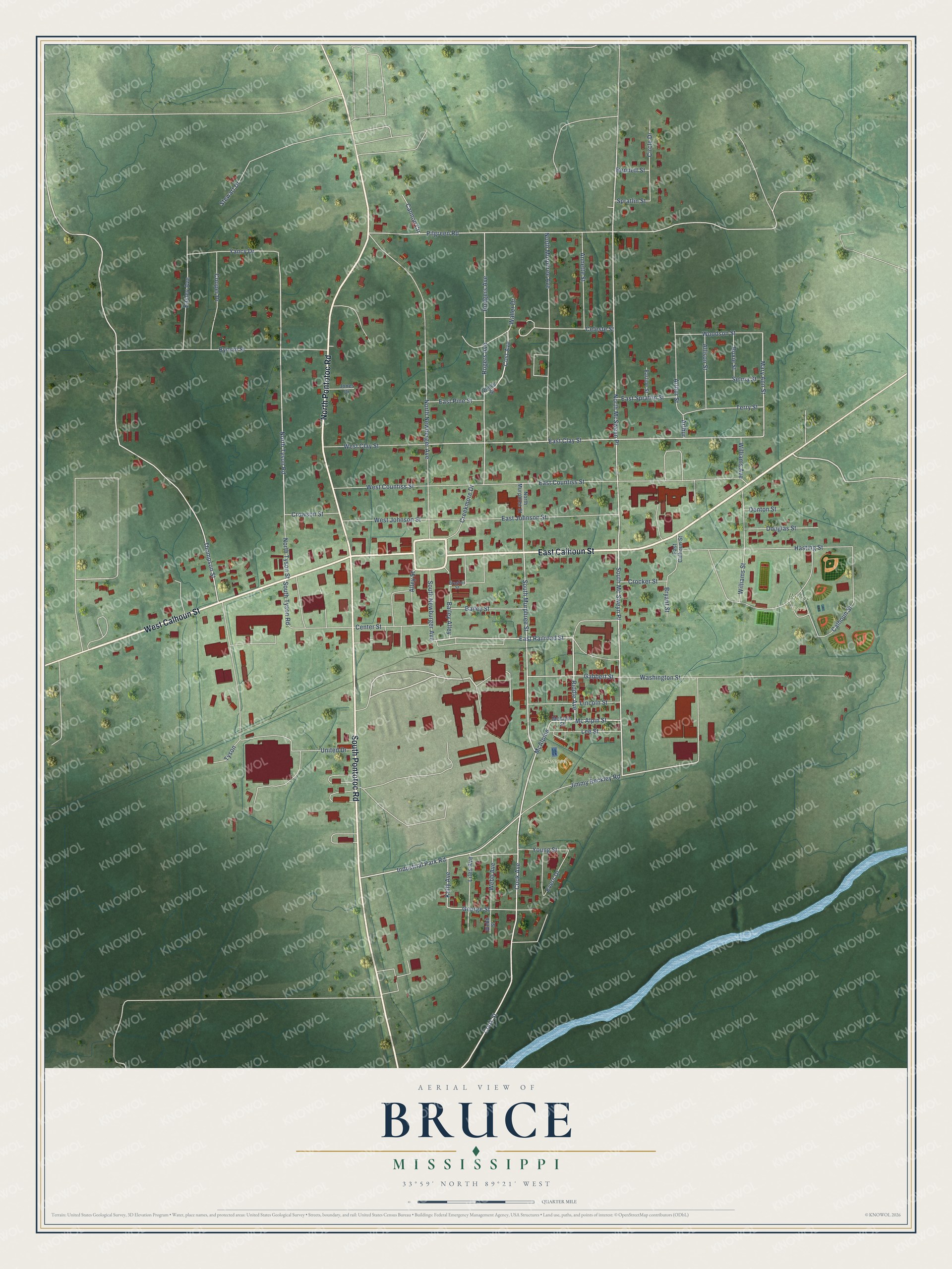 Watermarked full-map preview of Bruce, Mississippi