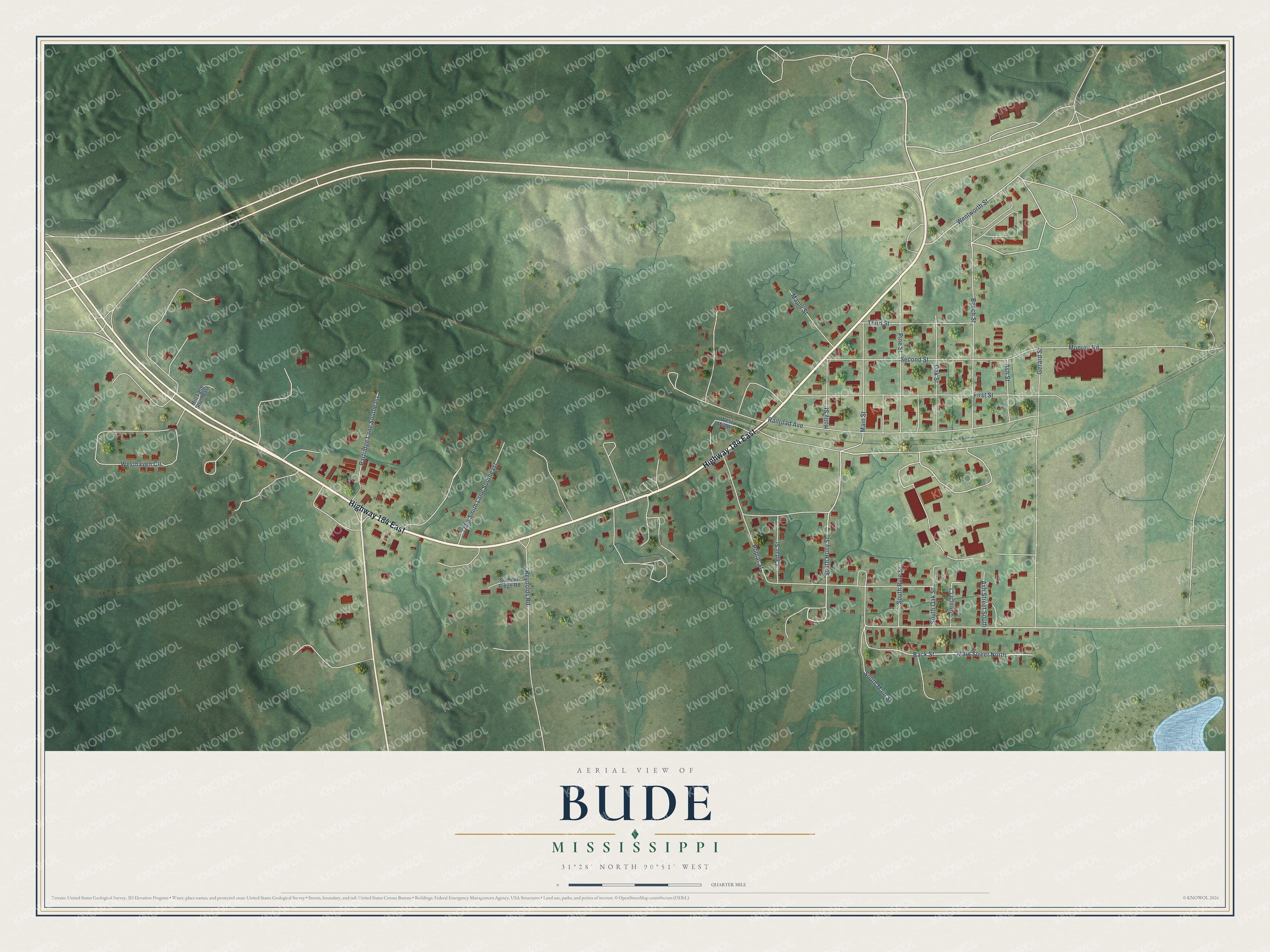 Watermarked full-map preview of Bude, Mississippi