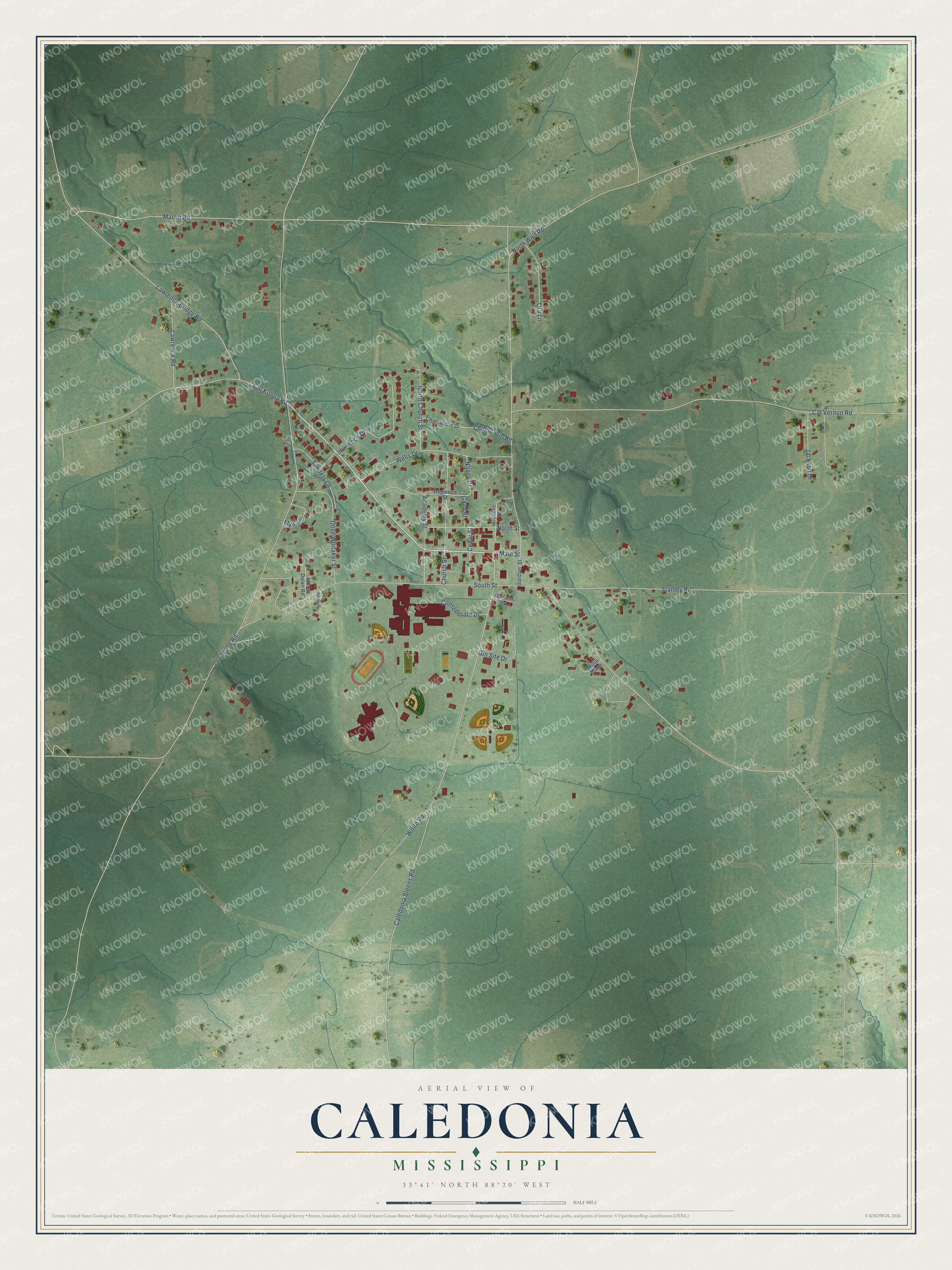 Watermarked full-map preview of Caledonia, Mississippi