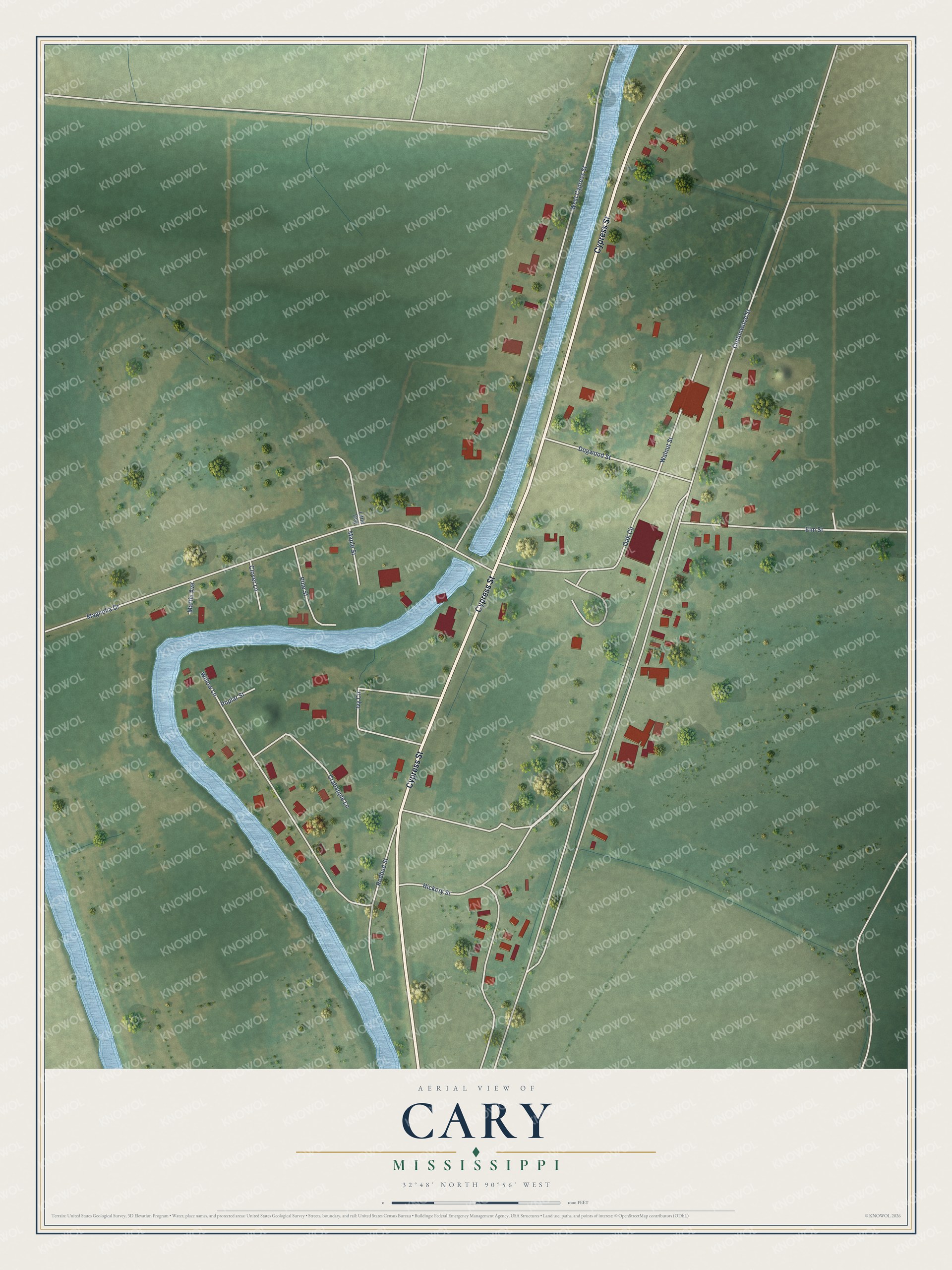 Watermarked full-map preview of Cary, Mississippi